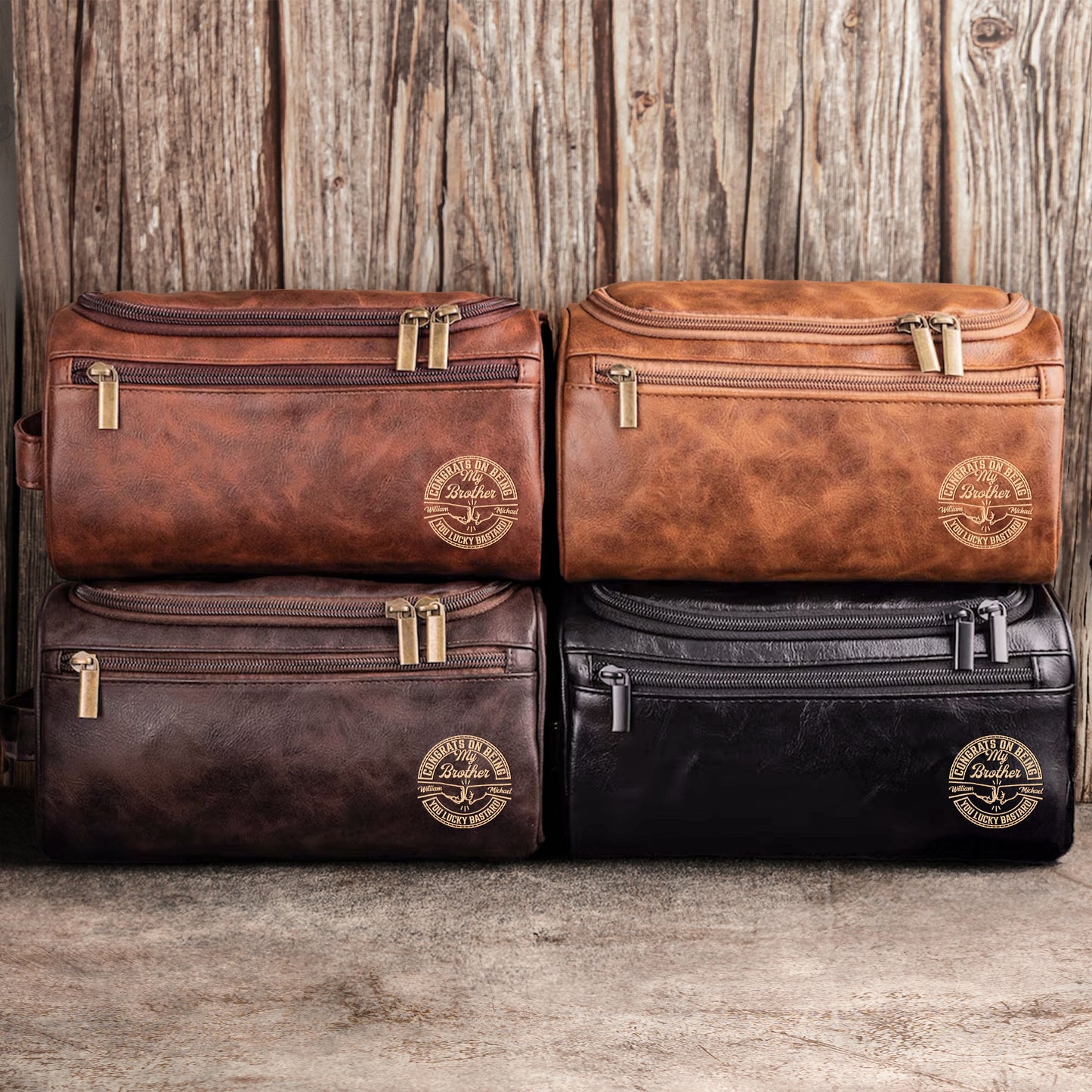 Congrats On Being My Brother - Personalized Leather Toiletry Bag