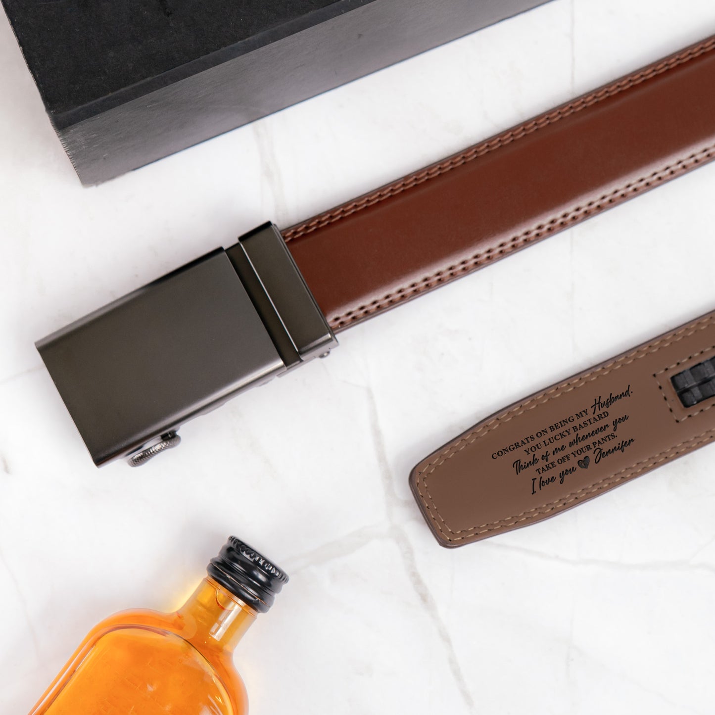 Congrats On Being My Husband - Gifts For Him - Personalized Leather Belt With Engraved Buckle