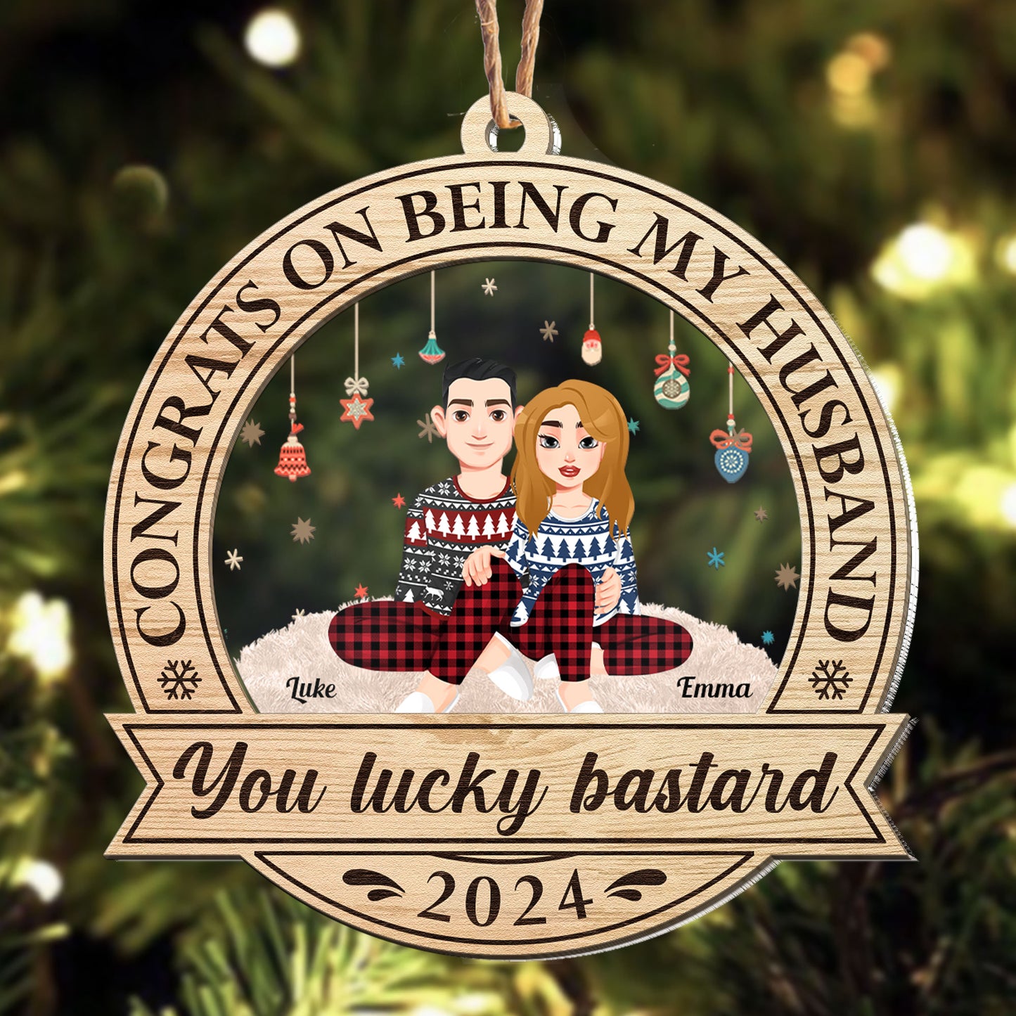 Congrats On Being My Husband - Personalized Wood And Acrylic Ornament