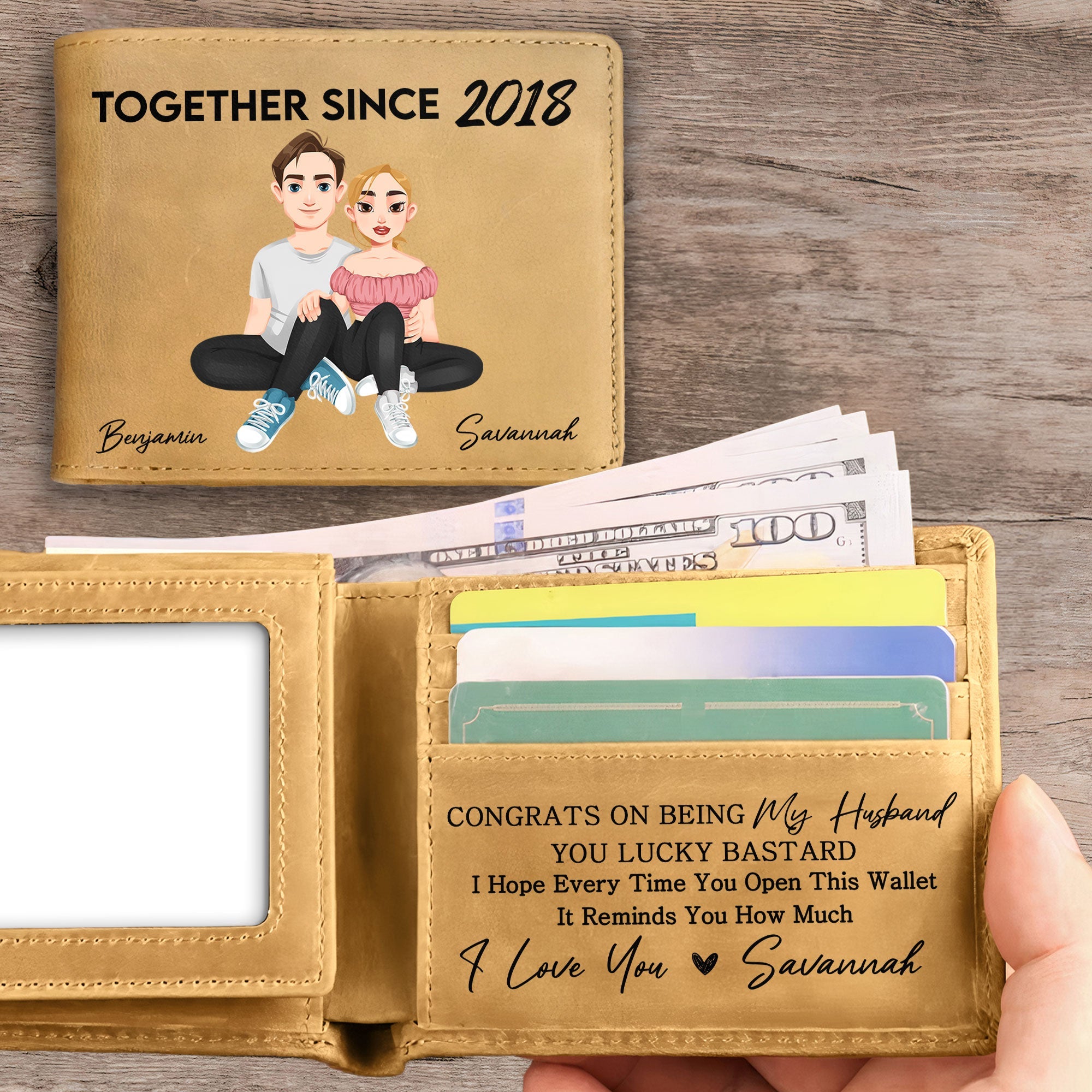 Father's Day Gifts, Congrats On Being My Husband - Personalized Leather Wallet