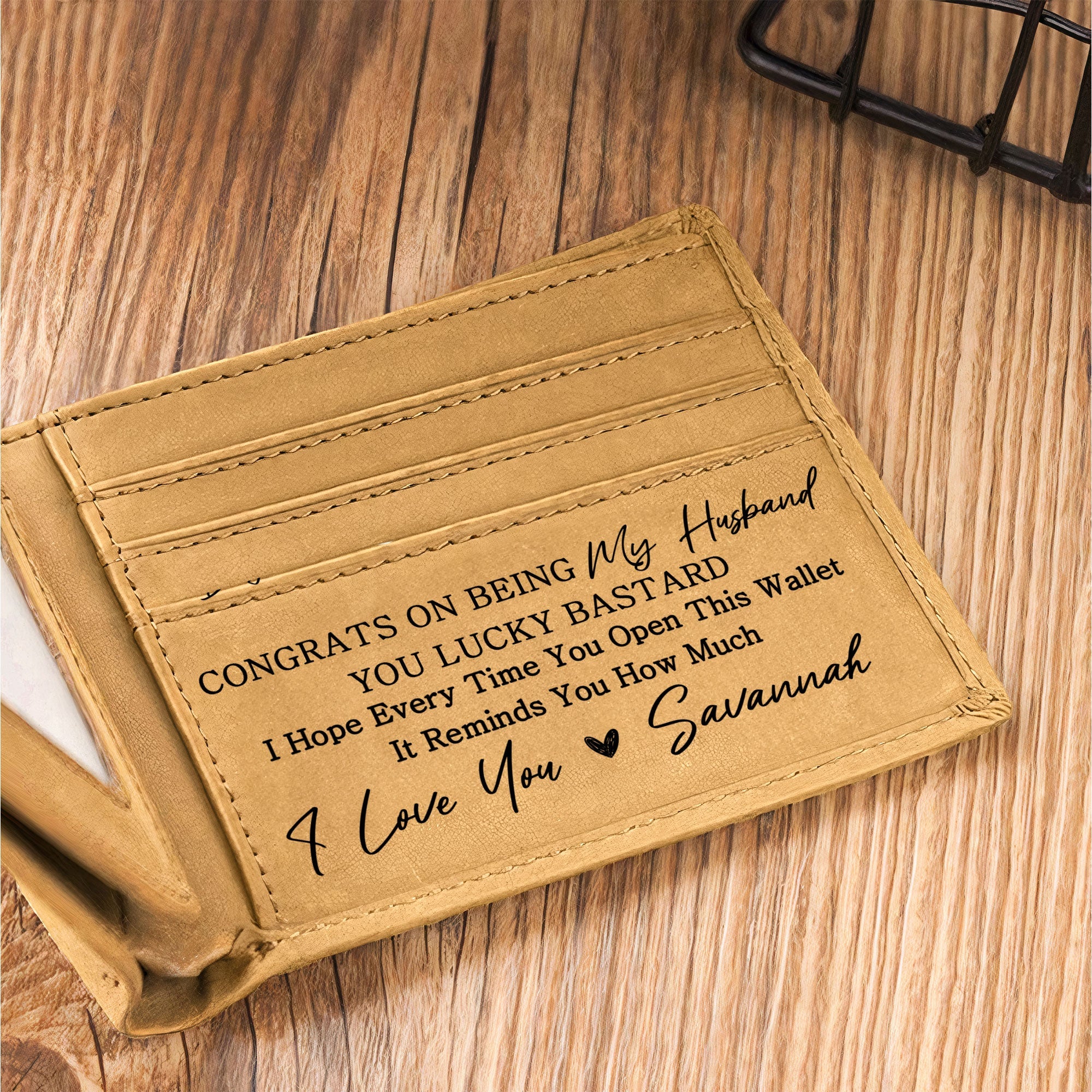 Father's Day Gifts, Congrats On Being My Husband - Personalized Leather Wallet