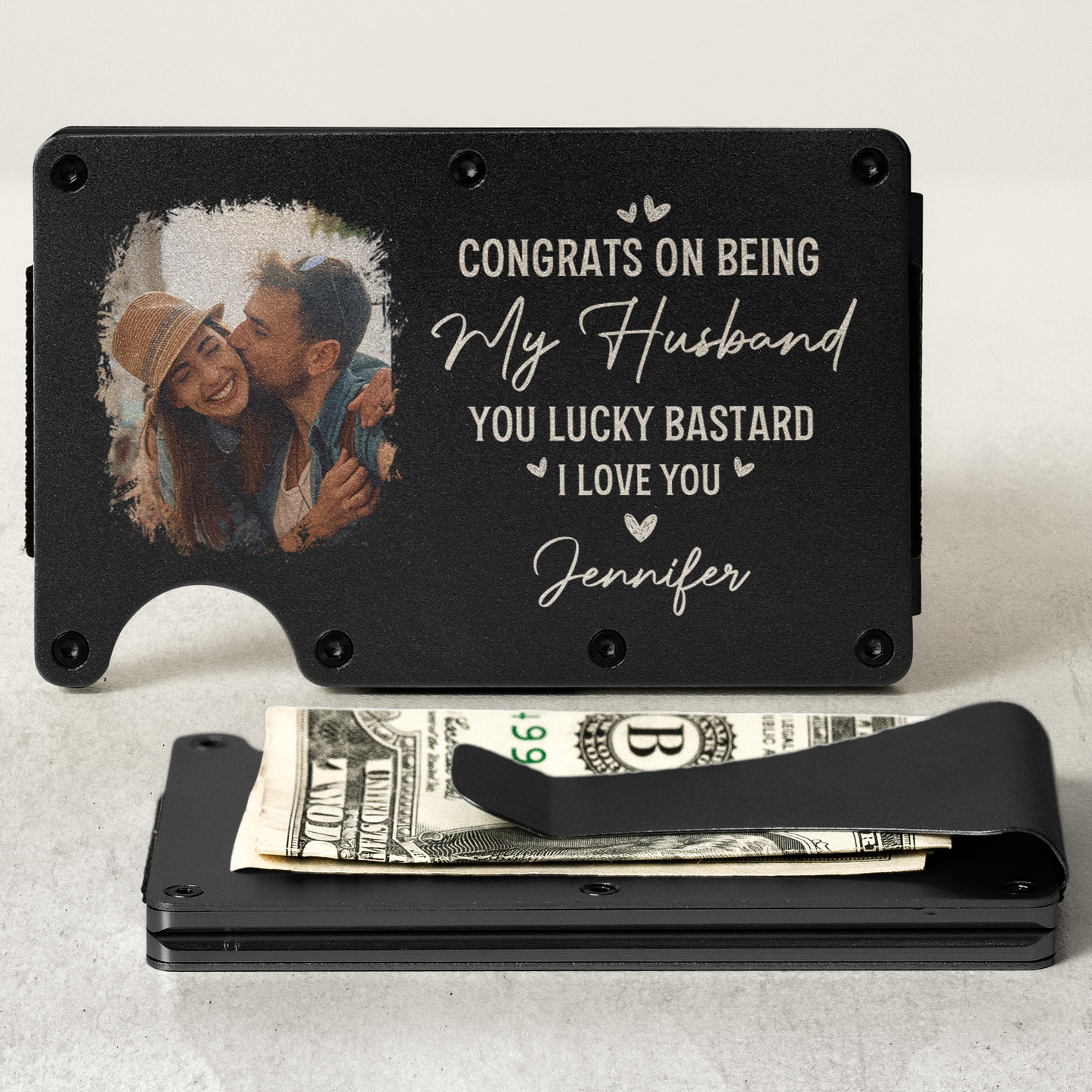 Congrats On Being My Husband - Personalized Photo Metal Card Holder