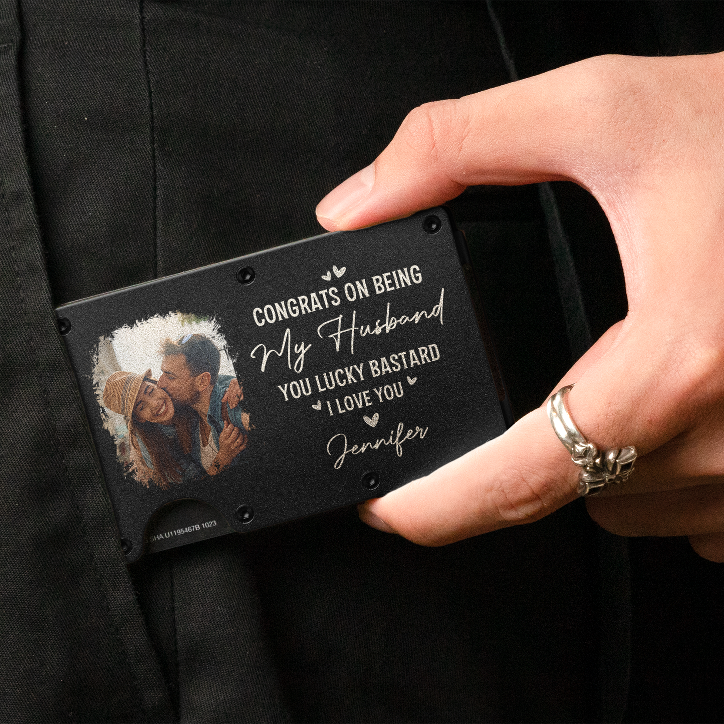 Congrats On Being My Husband - Personalized Photo Metal Card Holder