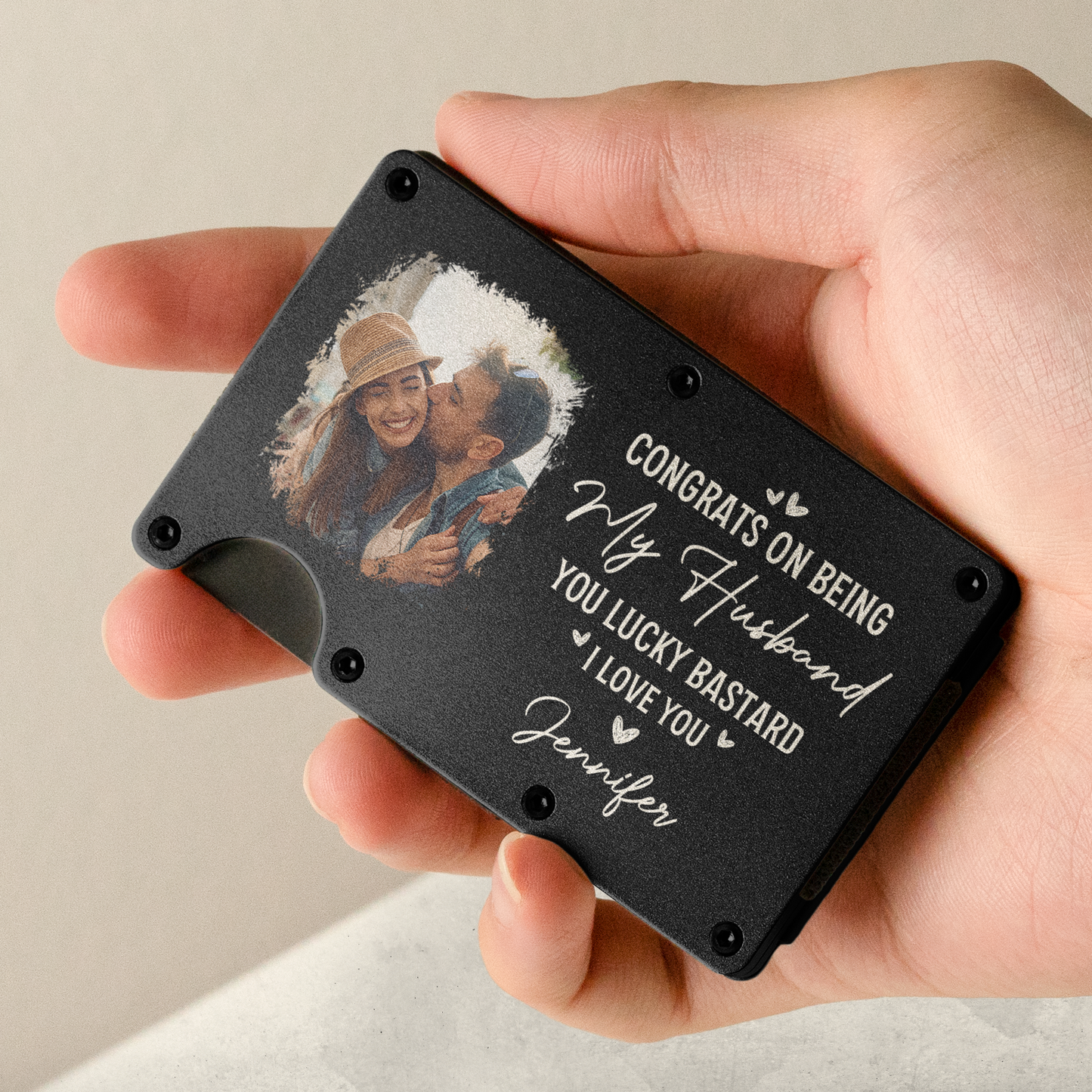 Congrats On Being My Husband - Personalized Photo Metal Card Holder