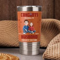 Congrats On Being My Husband You Lucky Bastard - Cartoon Version - Personalized 20oz Leather Wrapped Tumbler
