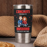 Congrats On Being My Husband You Lucky Bastard - Cartoon Version - Personalized 20oz Leather Wrapped Tumbler