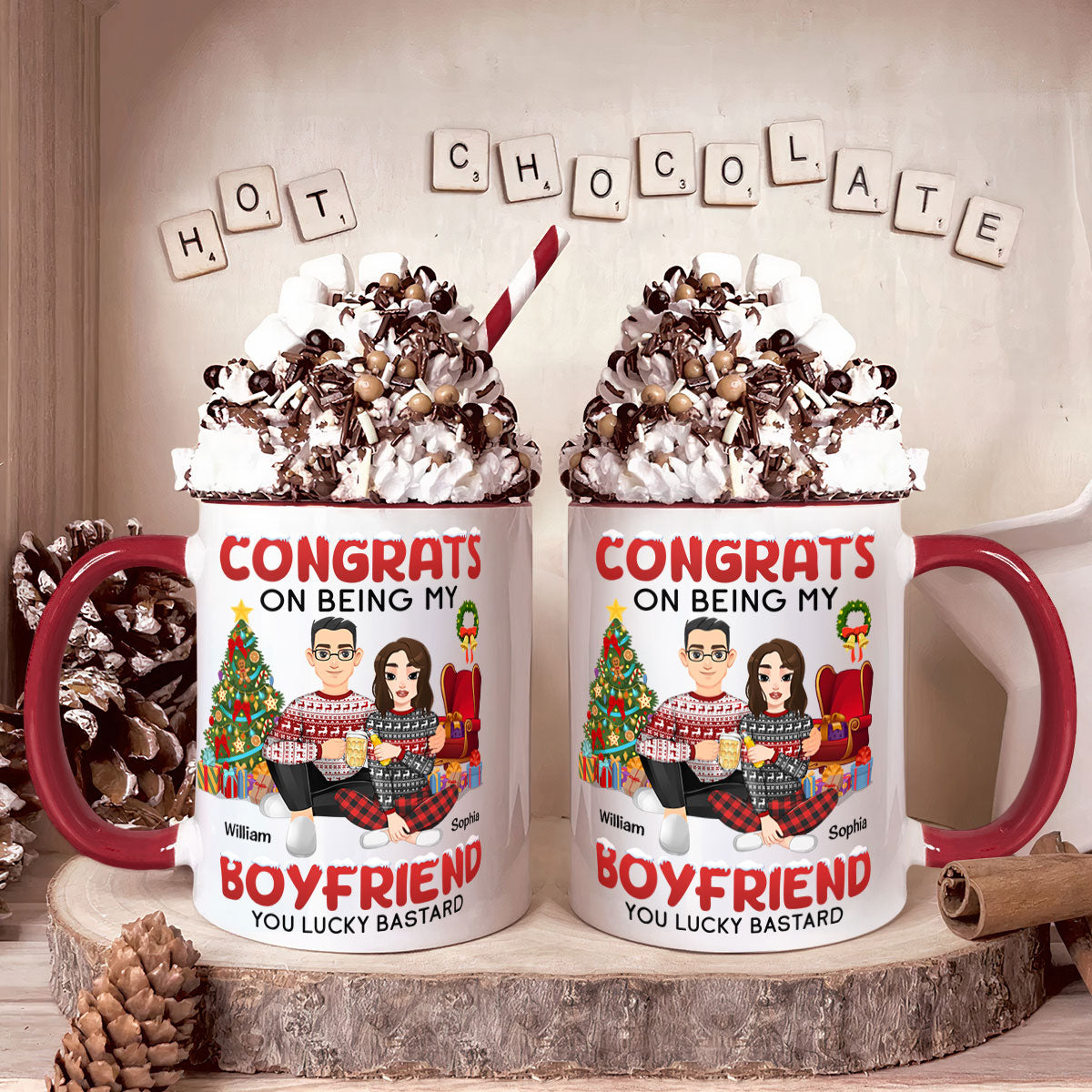 Congrats On Being My Boyfriend You Lucky Bastard Christmas - Personalized Accent Mug