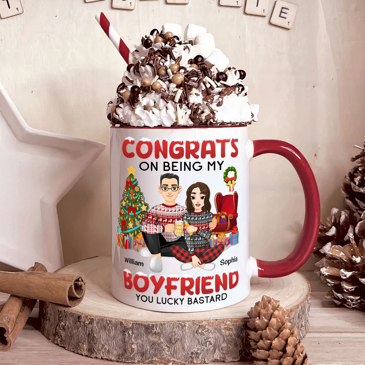 Congrats On Being My Boyfriend You Lucky Bastard Christmas - Personalized Accent Mug