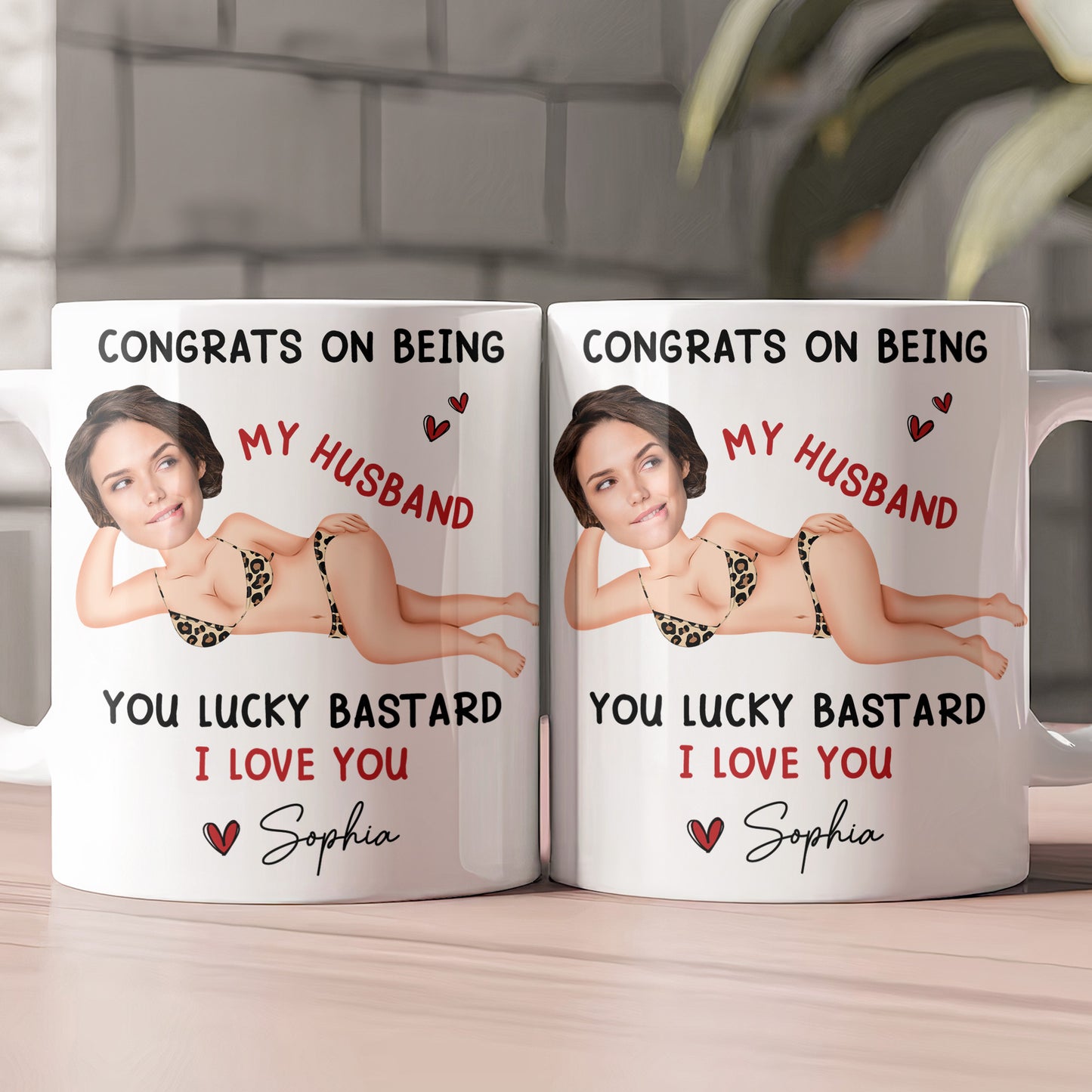 Congrats On Being My Husband You Lucky Bastard - Funny Anniversary Gift, Valentine's Day Gifts - Personalized Photo Mug
