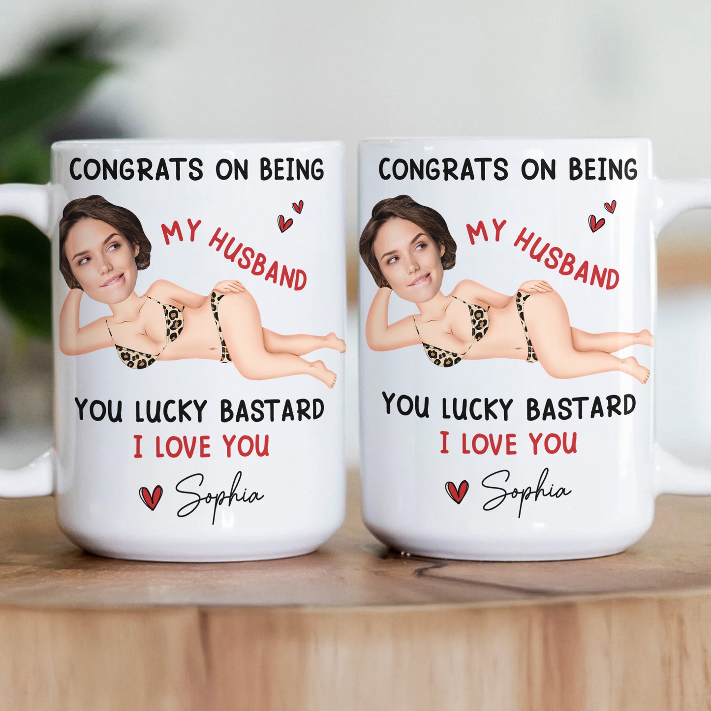 Congrats On Being My Husband You Lucky Bastard - Funny Anniversary Gift, Valentine's Day Gifts - Personalized Photo Mug
