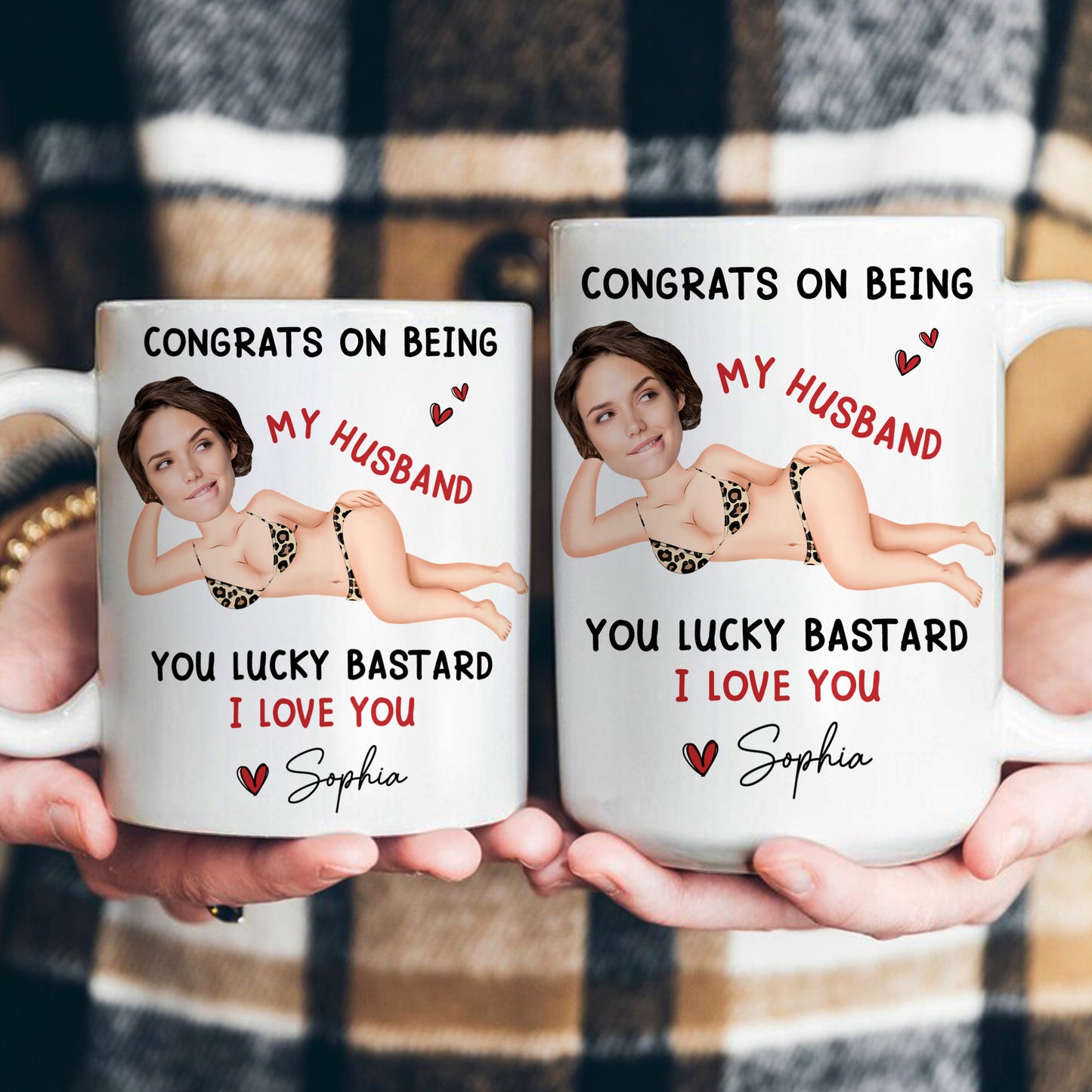 Congrats On Being My Husband You Lucky Bastard - Funny Anniversary Gift, Valentine's Day Gifts - Personalized Photo Mug
