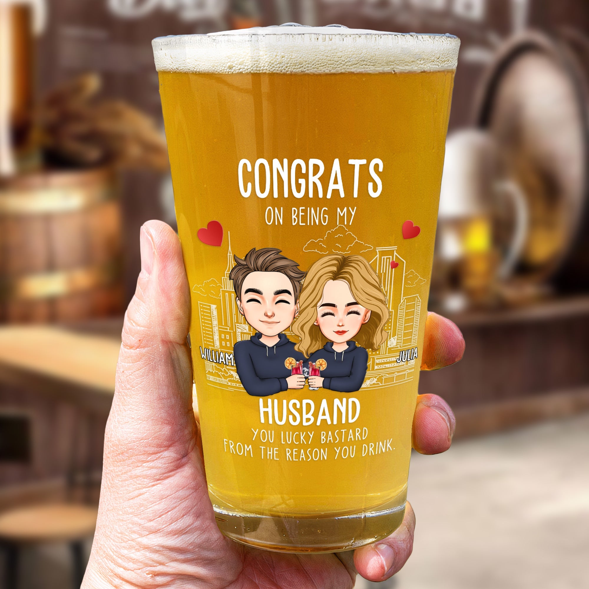 Father's Day Gifts, Congrats On Being My Husband You Lucky Bastard - Personalized Beer Glass
