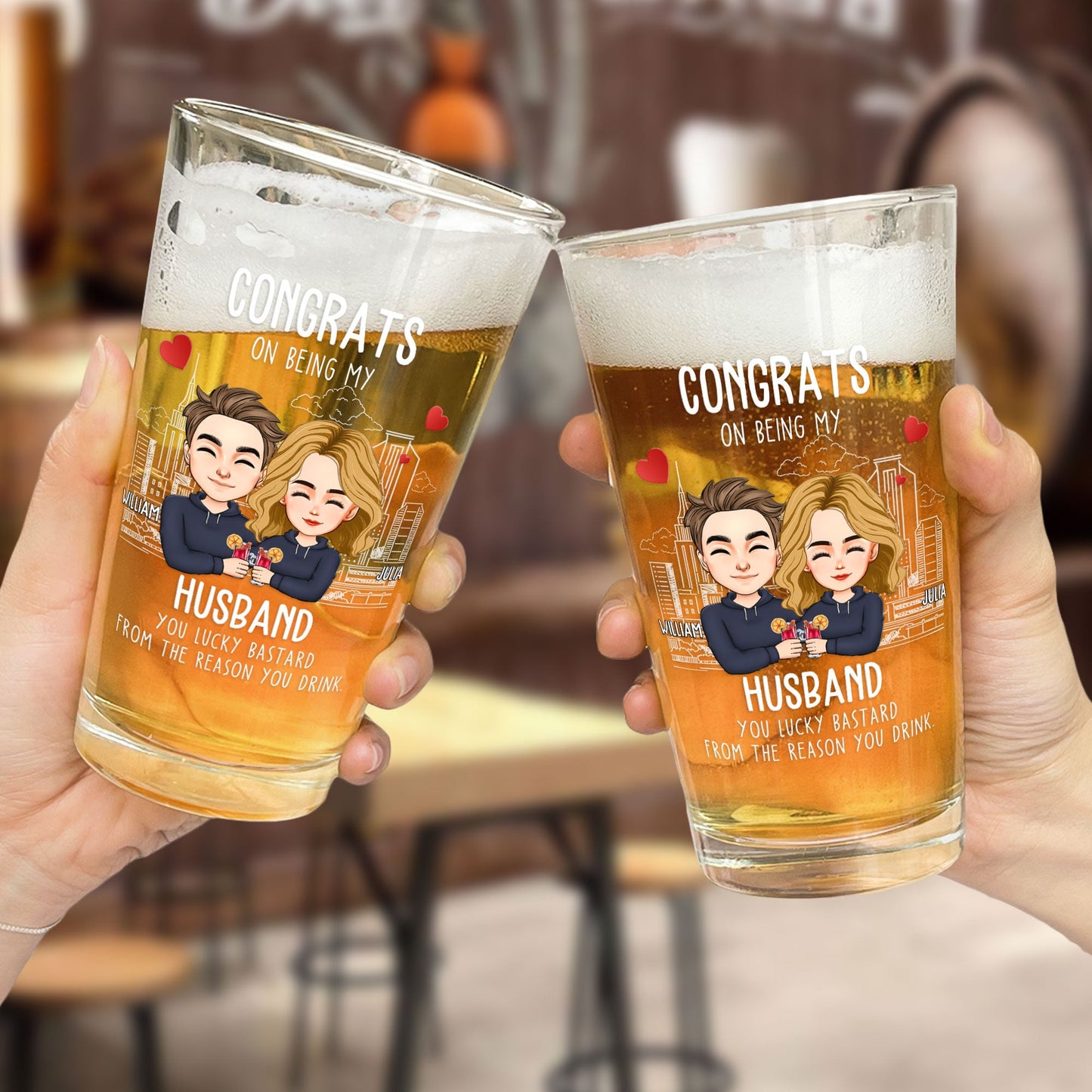 Congrats On Being My Husband You Lucky Bastard - Personalized Beer Glass