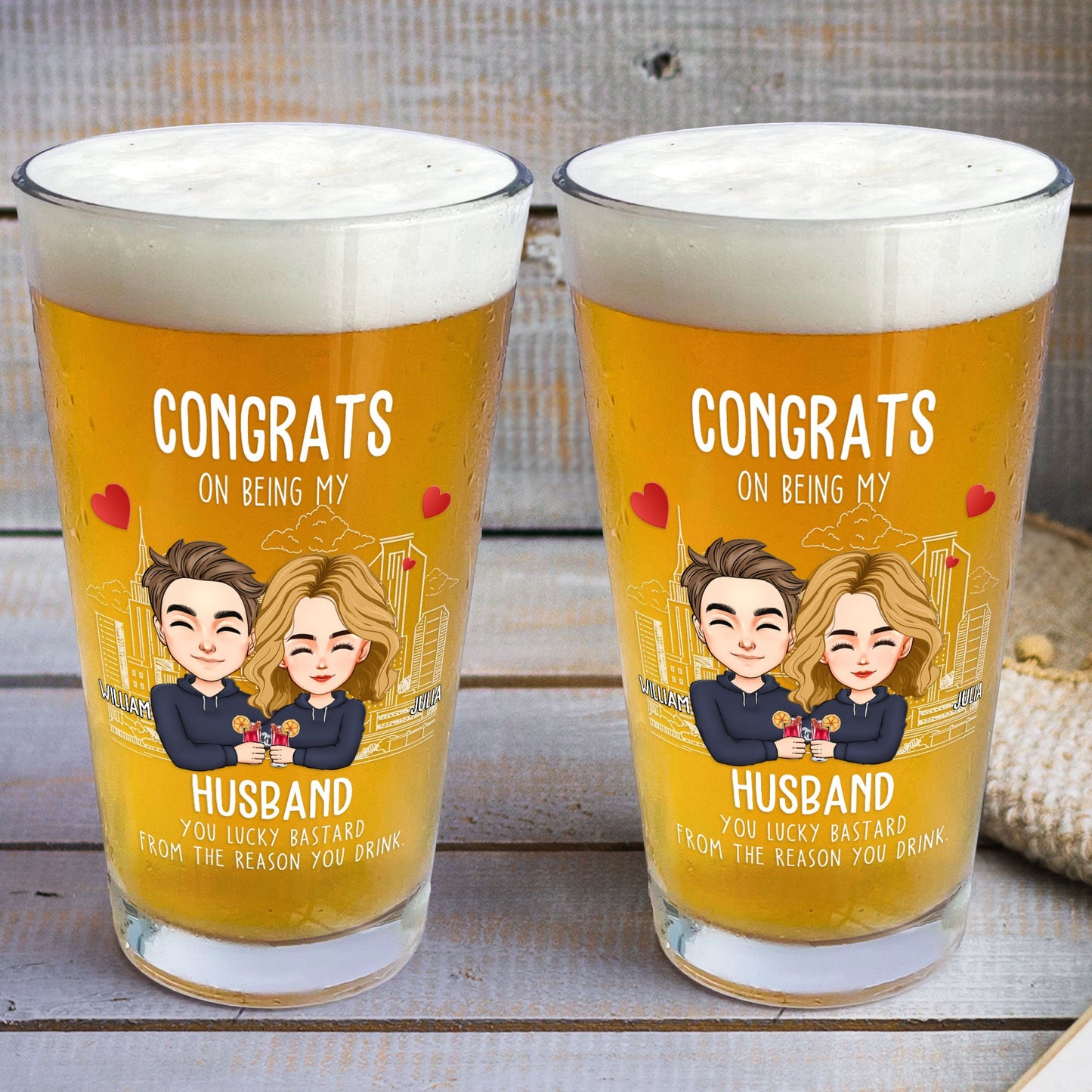 Congrats On Being My Husband You Lucky Bastard - Personalized Beer Glass