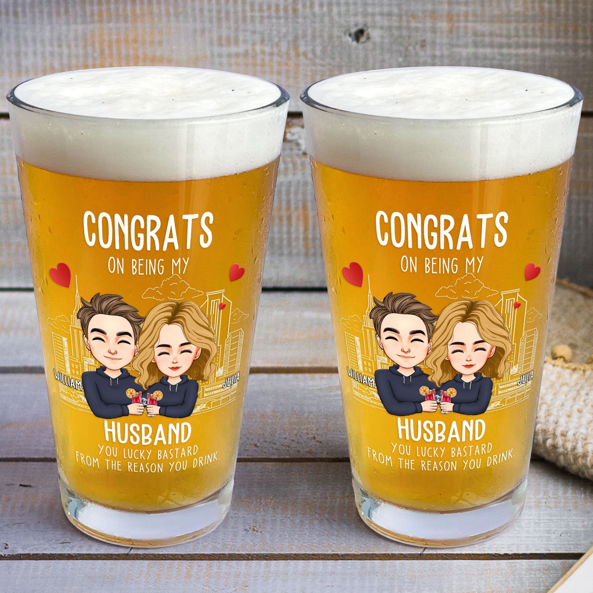 Father's Day Gifts, Congrats On Being My Husband You Lucky Bastard - Personalized Beer Glass