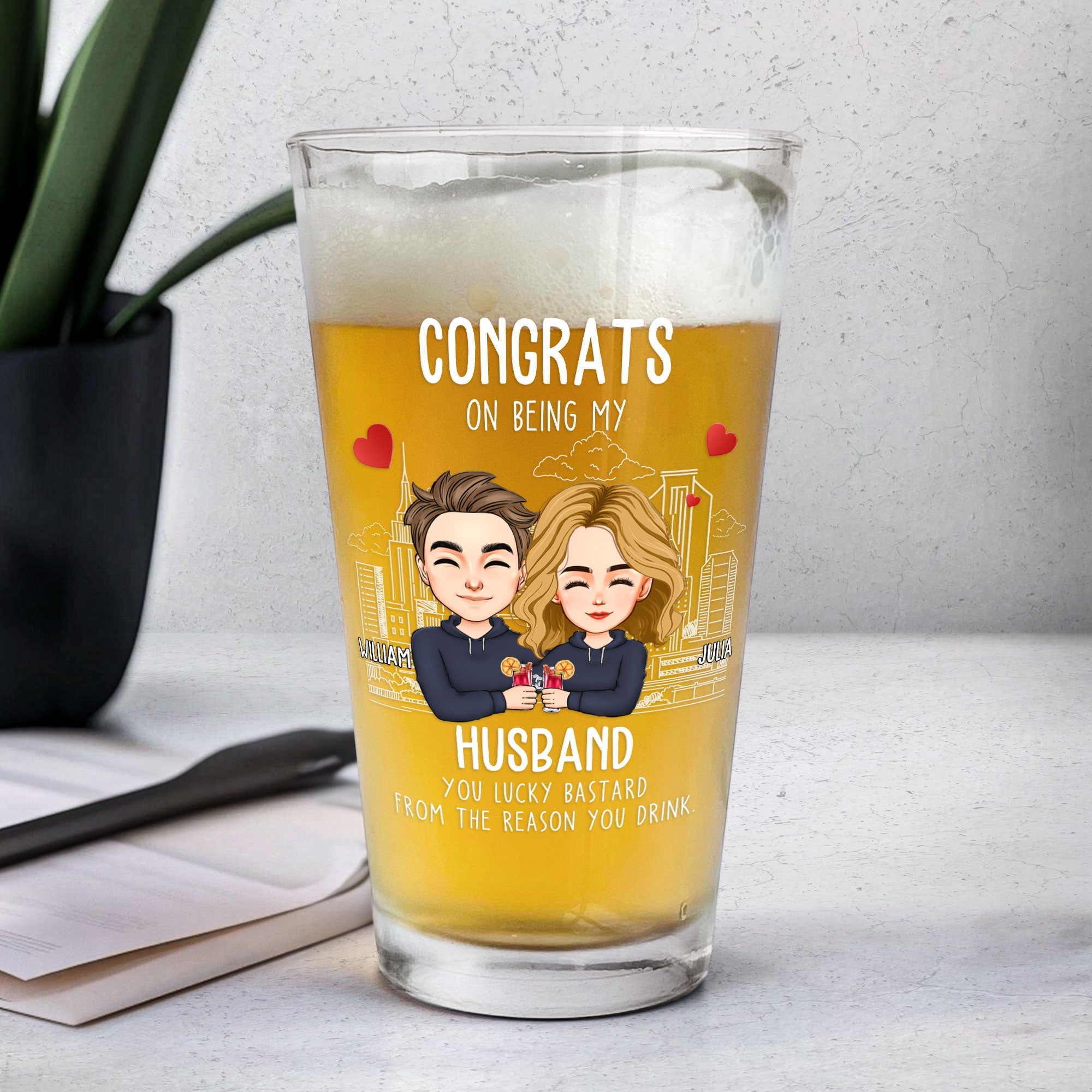Father's Day Gifts, Congrats On Being My Husband You Lucky Bastard - Personalized Beer Glass