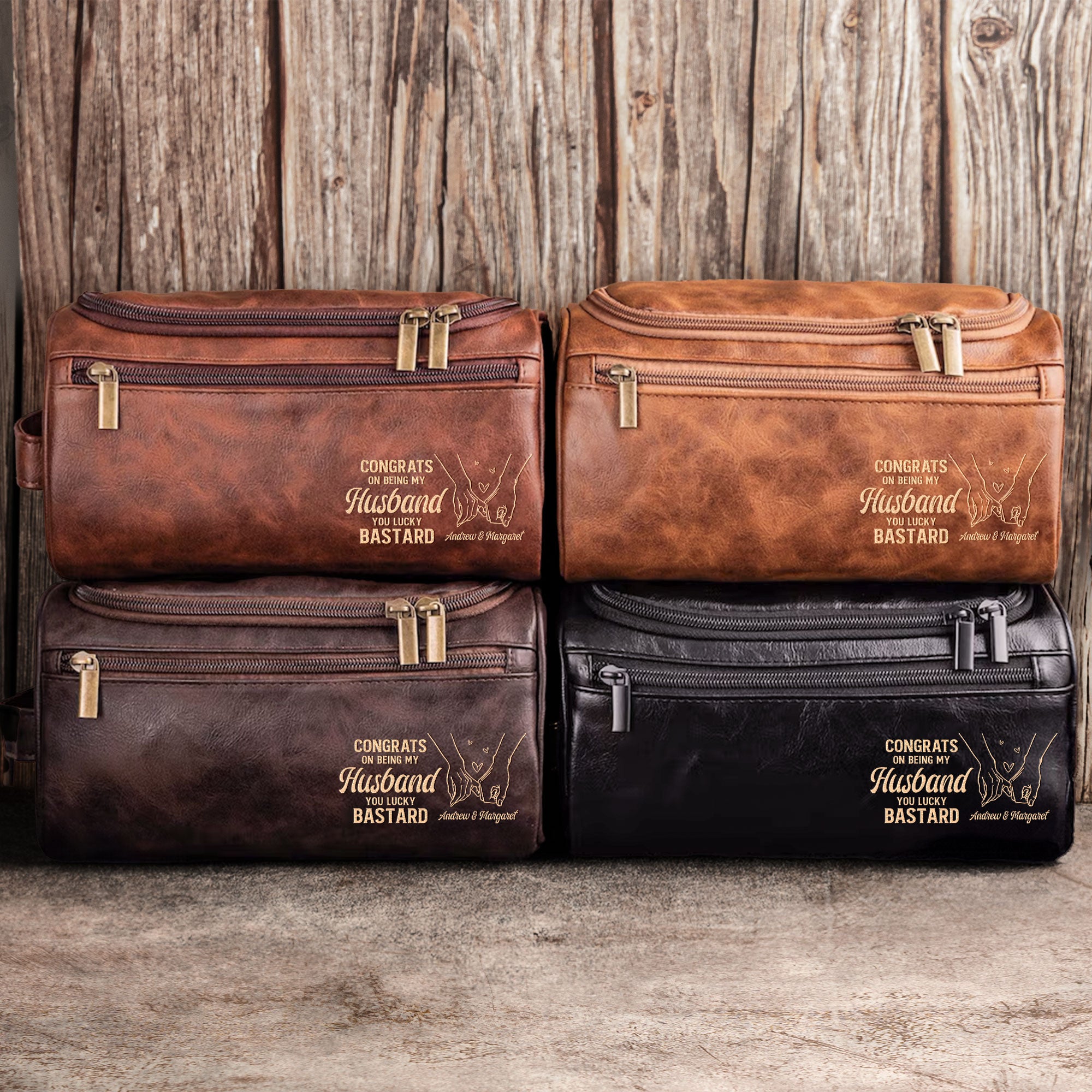 Congrats On Being My Husband You Lucky Bastard - Personalized Leather Toiletry Bag
