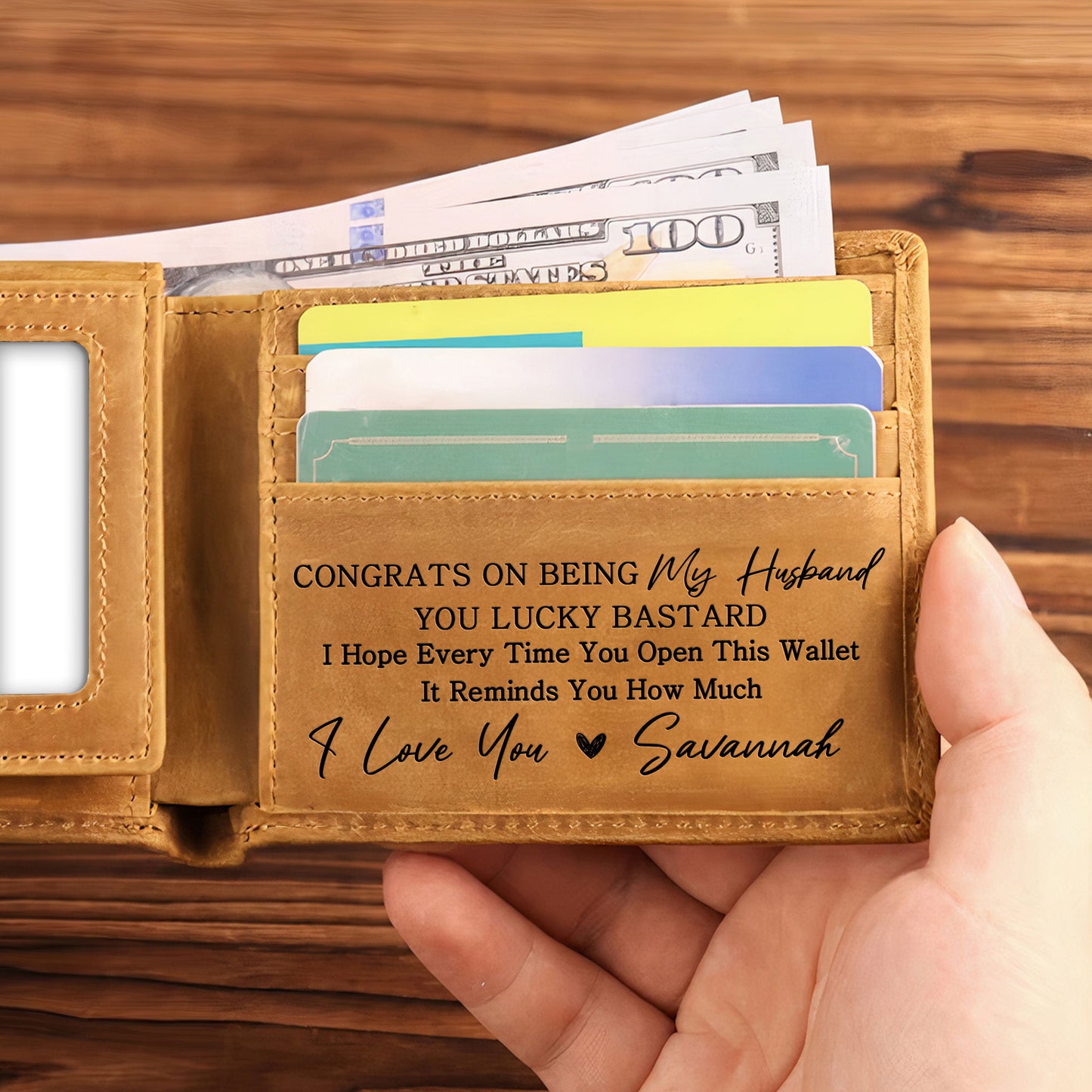 Congrats On Being My Husband You Lucky Bastard - Personalized Leather Wallet