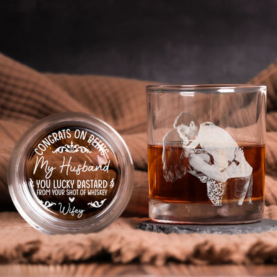 Congrats On Being My Husband You Lucky Bastard - Personalized Whiskey Glass With Photo