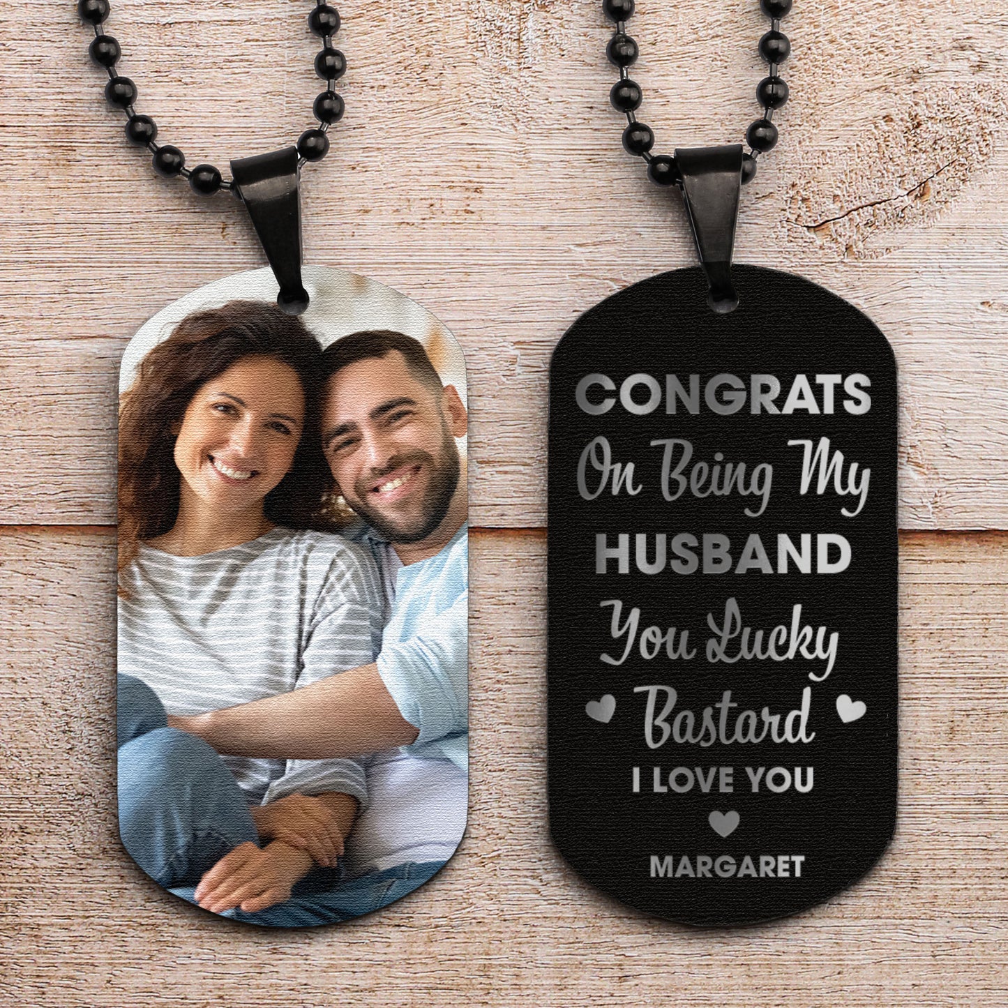 Congrats On Being My Husband You Lucky - Personalized Photo Dog Tag Necklace