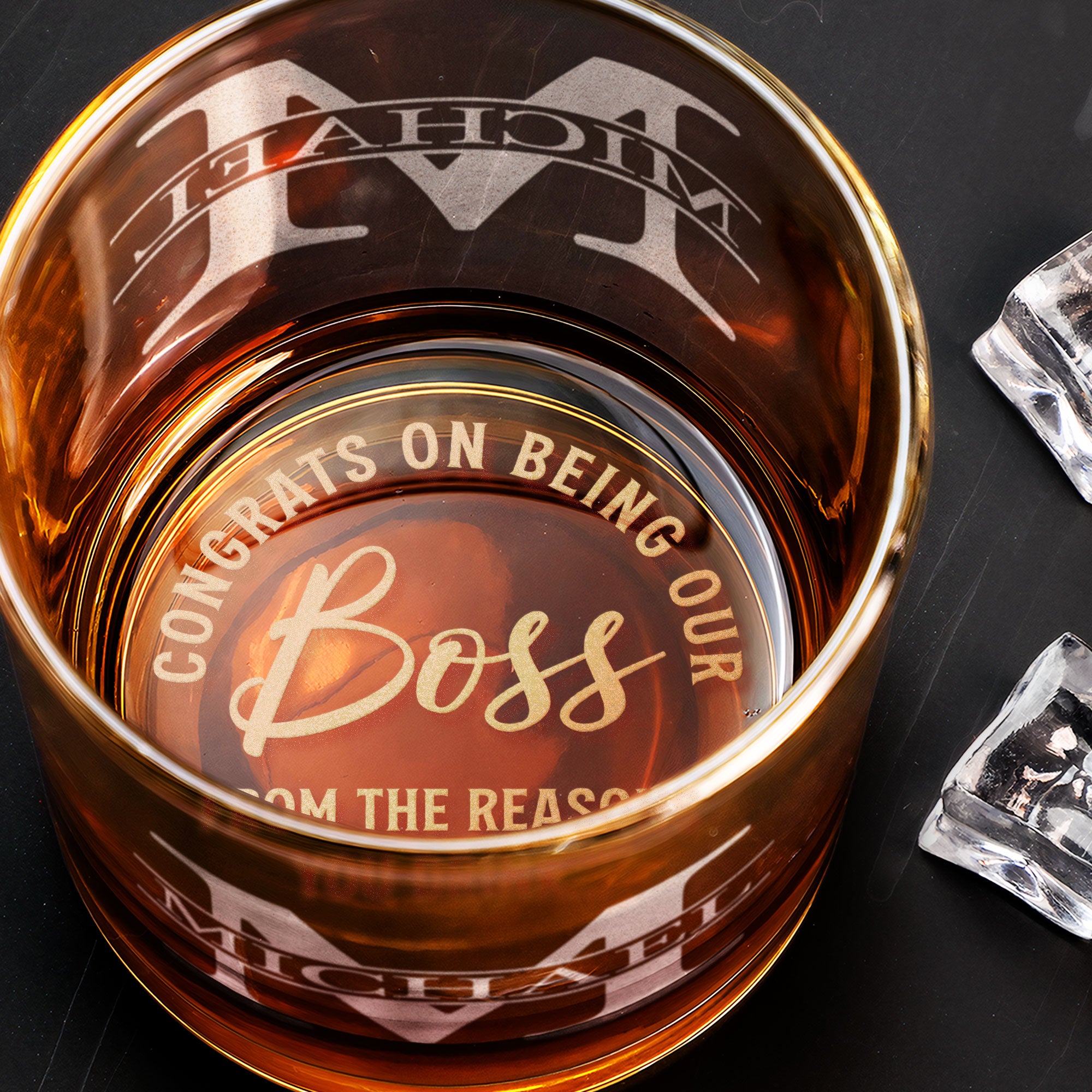 Congrats On Being Our Boss From The Reasons You Drink - Funny Gift - Personalized Whiskey Glass