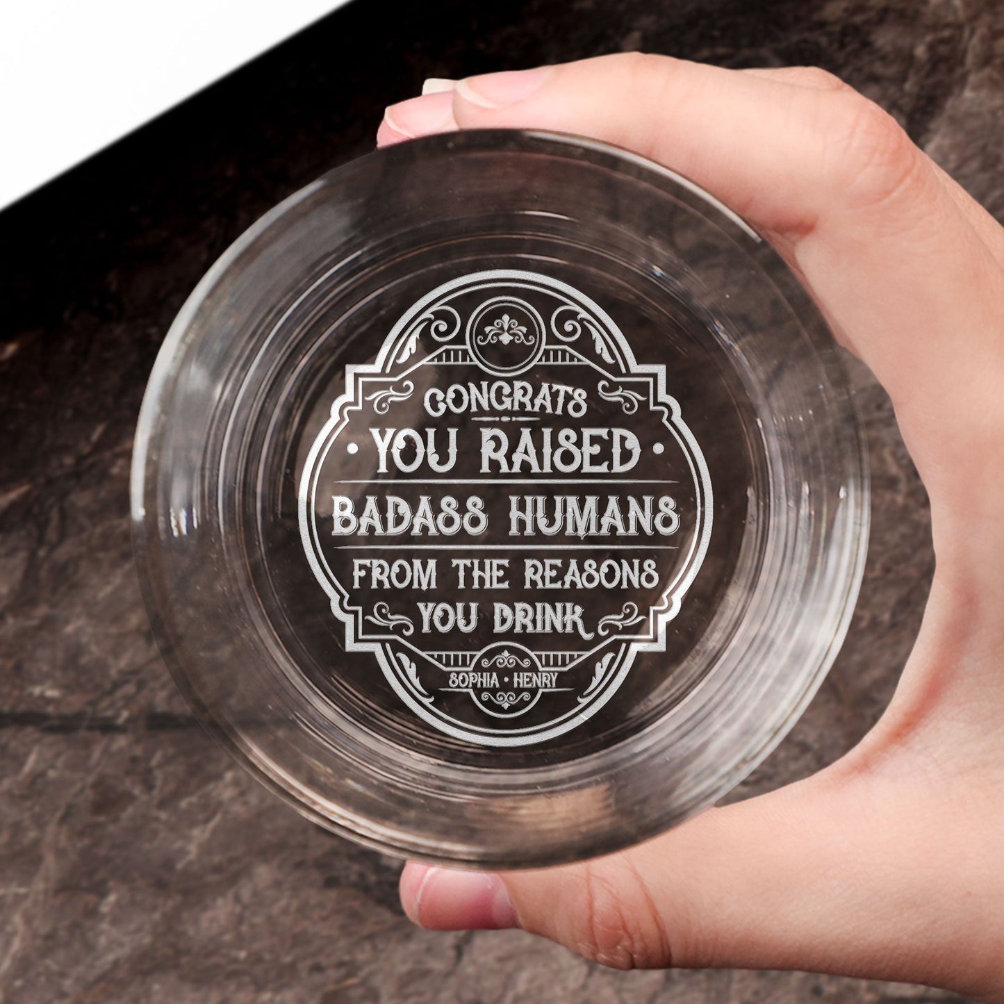 Congrats You Raised Badass Humans - Personalized Engraved Whiskey Glass