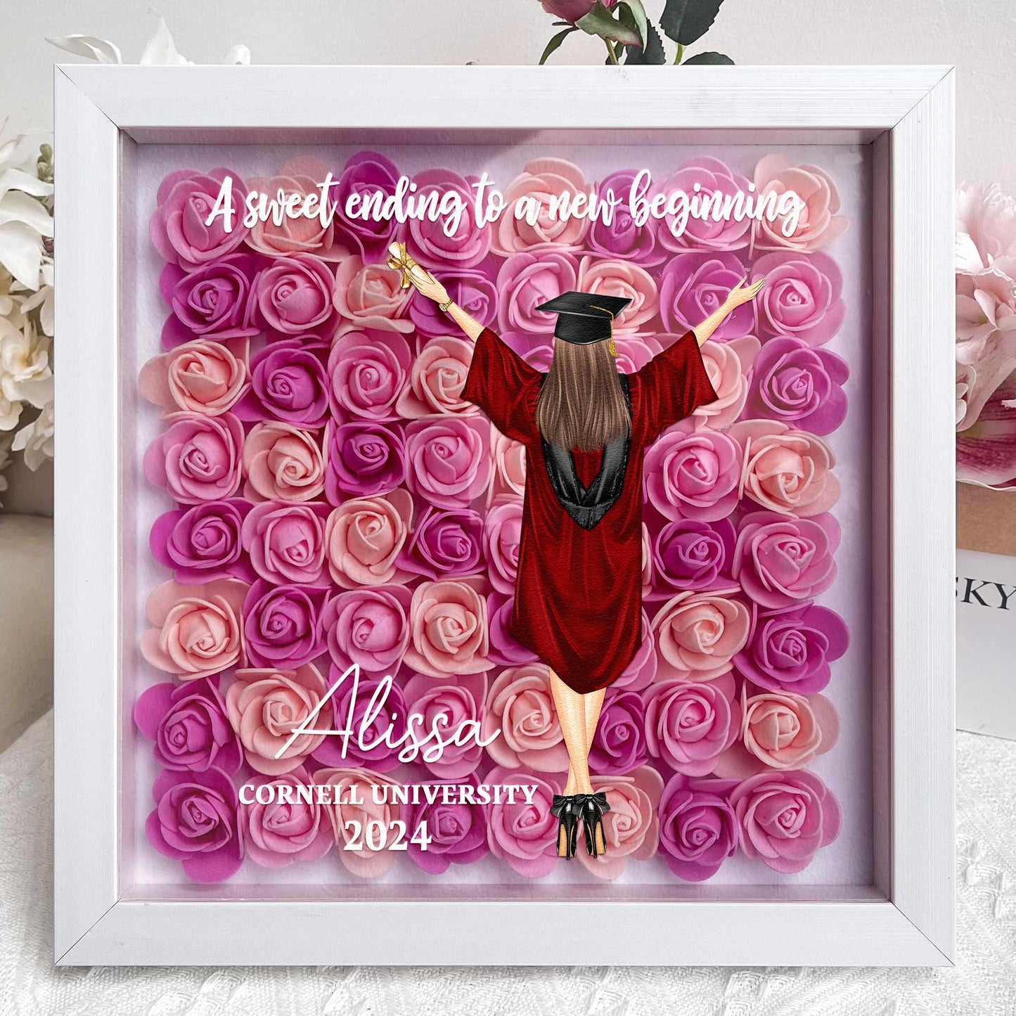 Congratulation Graduate A Sweet Ending - Personalized Flower Shadow Box