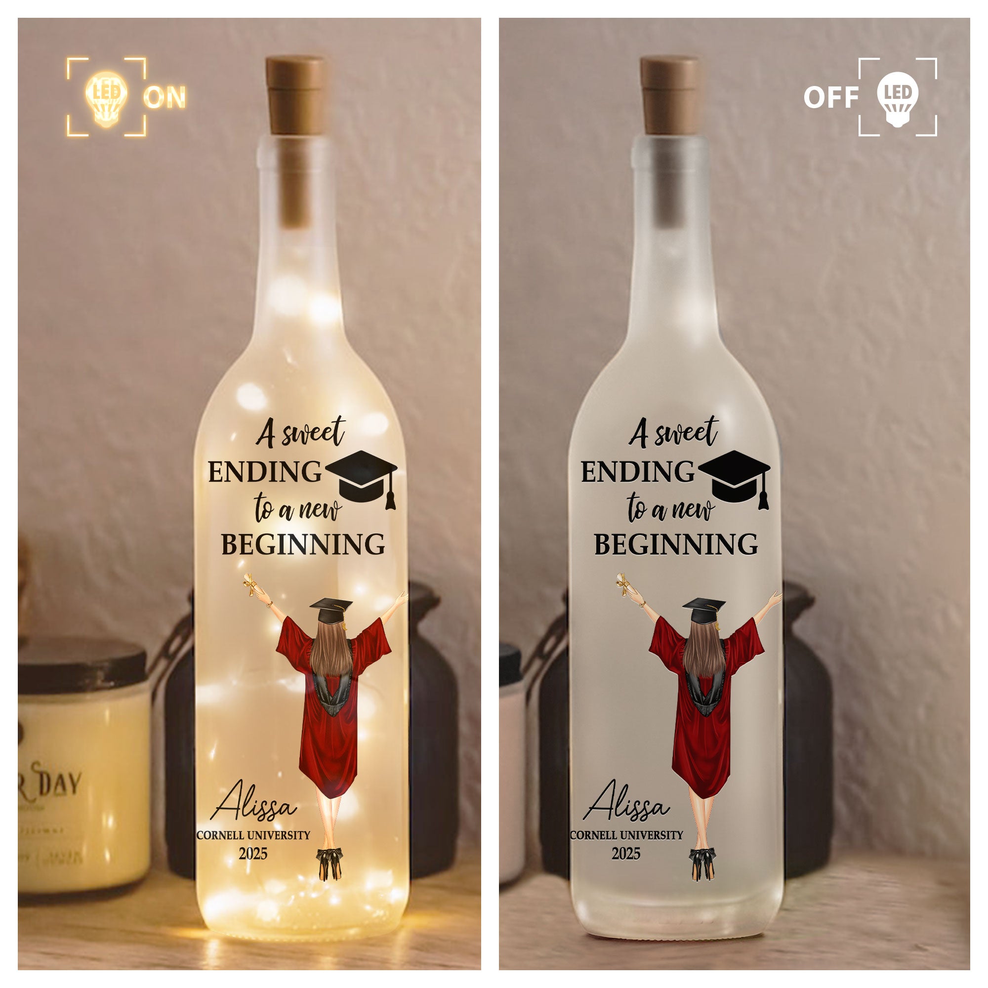 Congratulation Graduation A New Beginning - Personalized Bottle Lamp