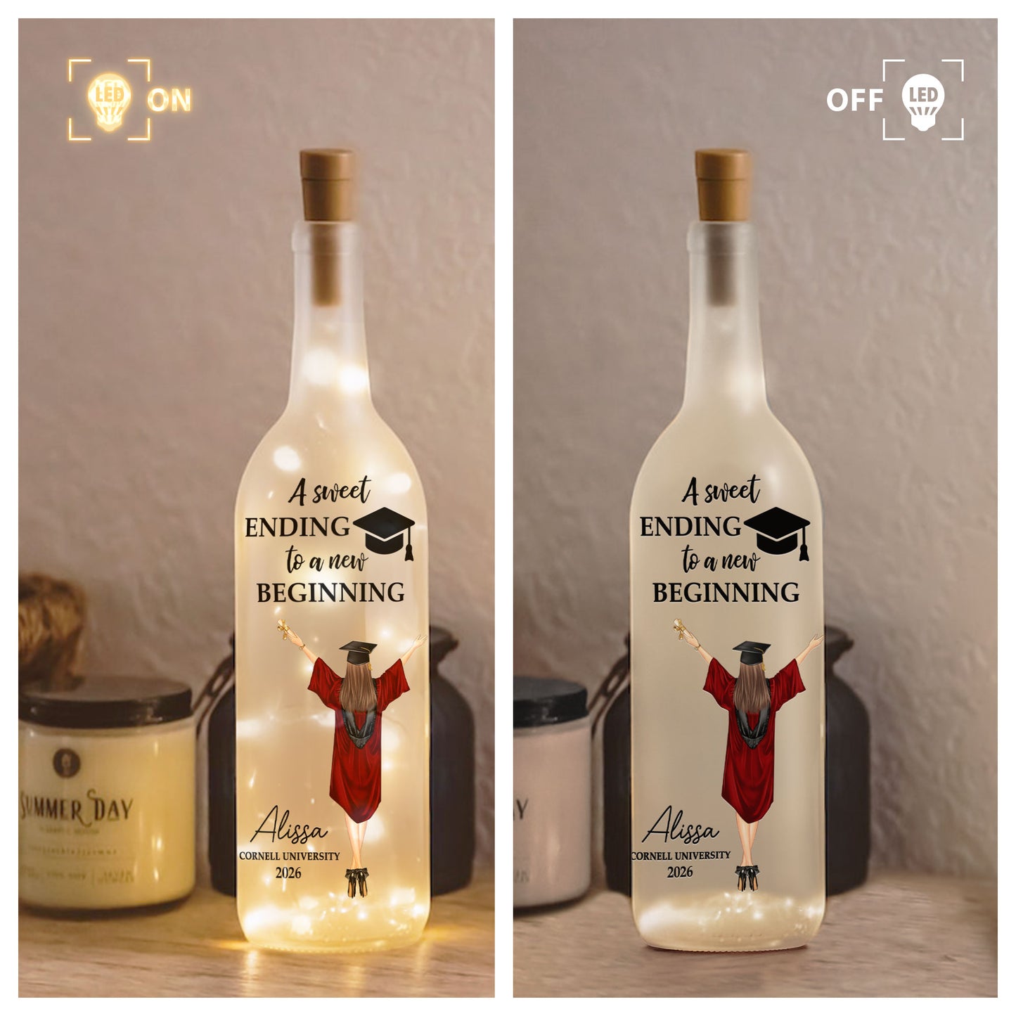 Congratulation Graduation A New Beginning - Personalized Bottle Lamp