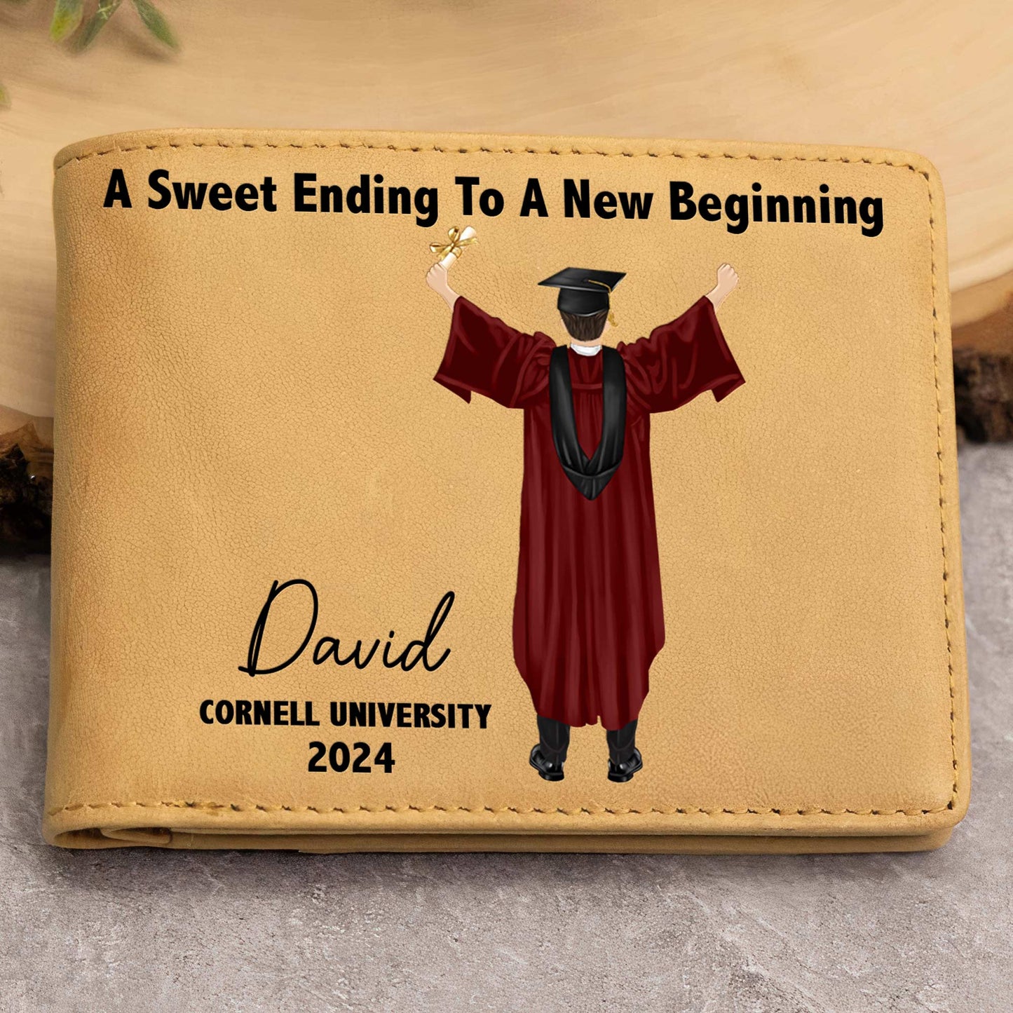 Congratulations Graduate He Believed He Could - Personalized Leather Wallet