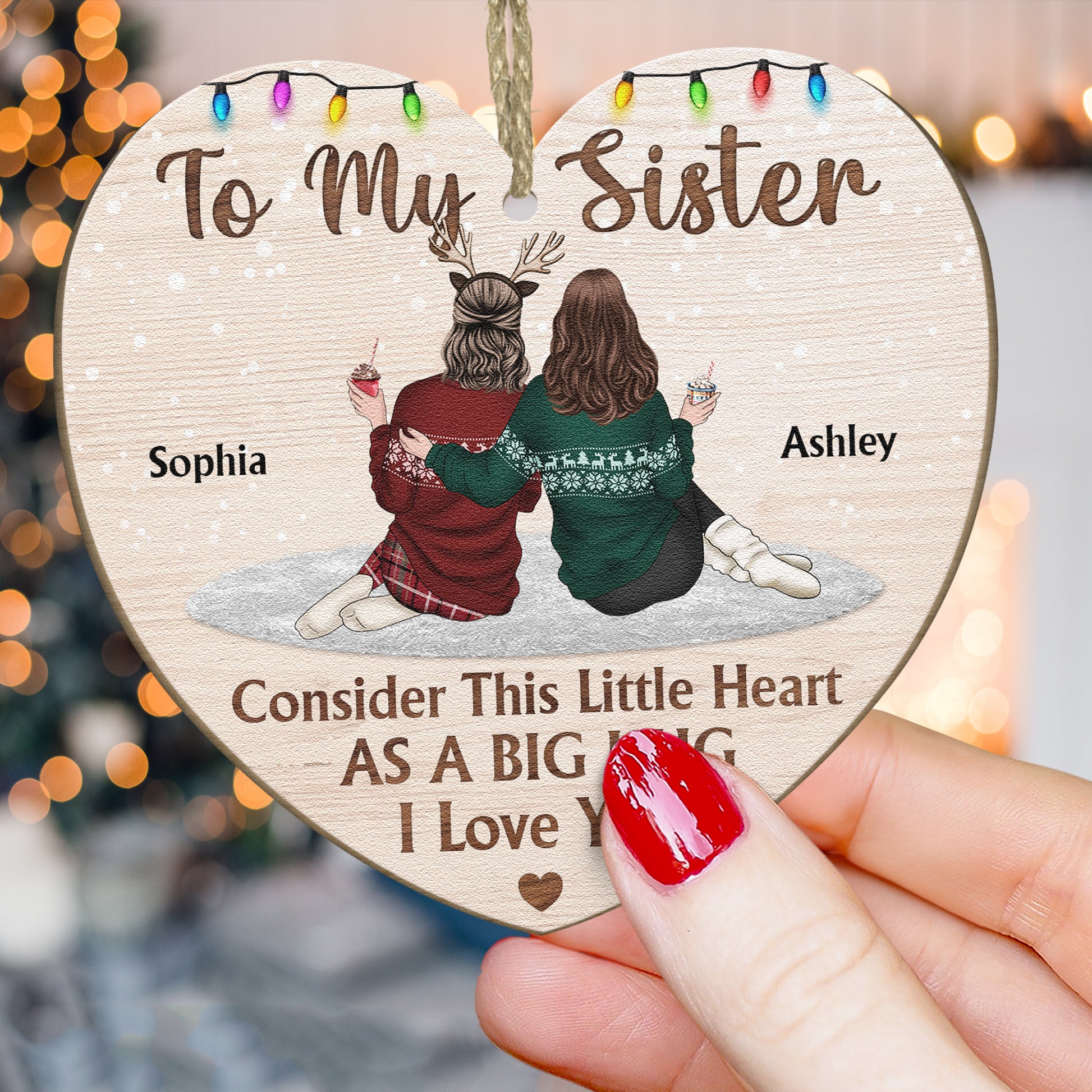 Close To Her Heart Personalized Natural Wood Ornament