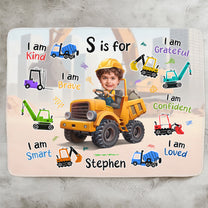 Construction Truck Boy - Gifts For Sons, Grandsons - Custom Name & Face - Personalized Photo Blanket