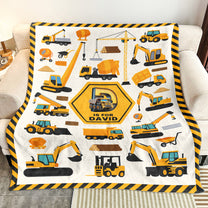 Construction Vehicles Truck, Unicorn Letter - Personalized Blanket