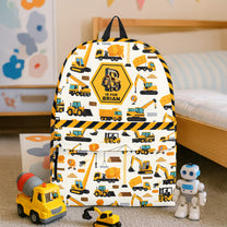 Construction Vehicles Truck, Unicorn Letter - Personalized Kid Backpack