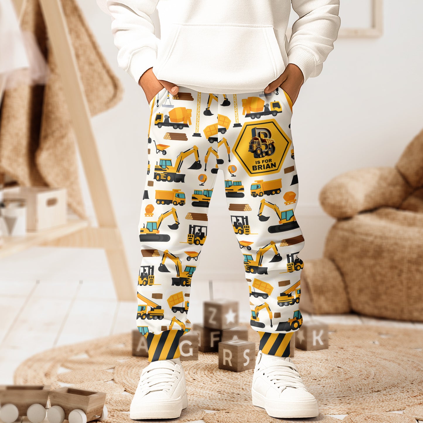 Construction Vehicles Truck, Unicorn Letter - Personalized Sweatpants