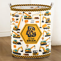 Construction Vehicles Truck, Unicorn Letter - Personalized Storage Basket