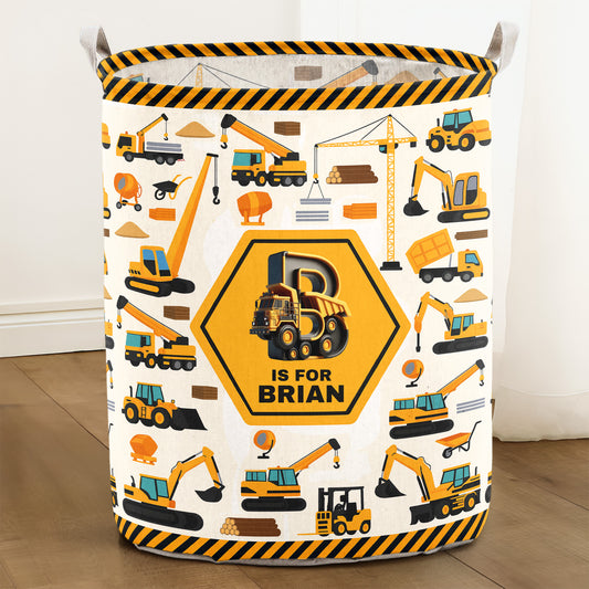 Construction Vehicles Truck, Unicorn Letter - Personalized Storage Basket