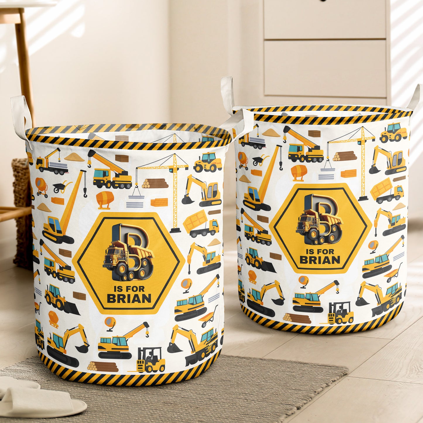 Construction Vehicles Truck, Unicorn Letter - Personalized Storage Basket