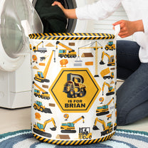 Construction Vehicles Truck, Unicorn Letter - Personalized Storage Basket