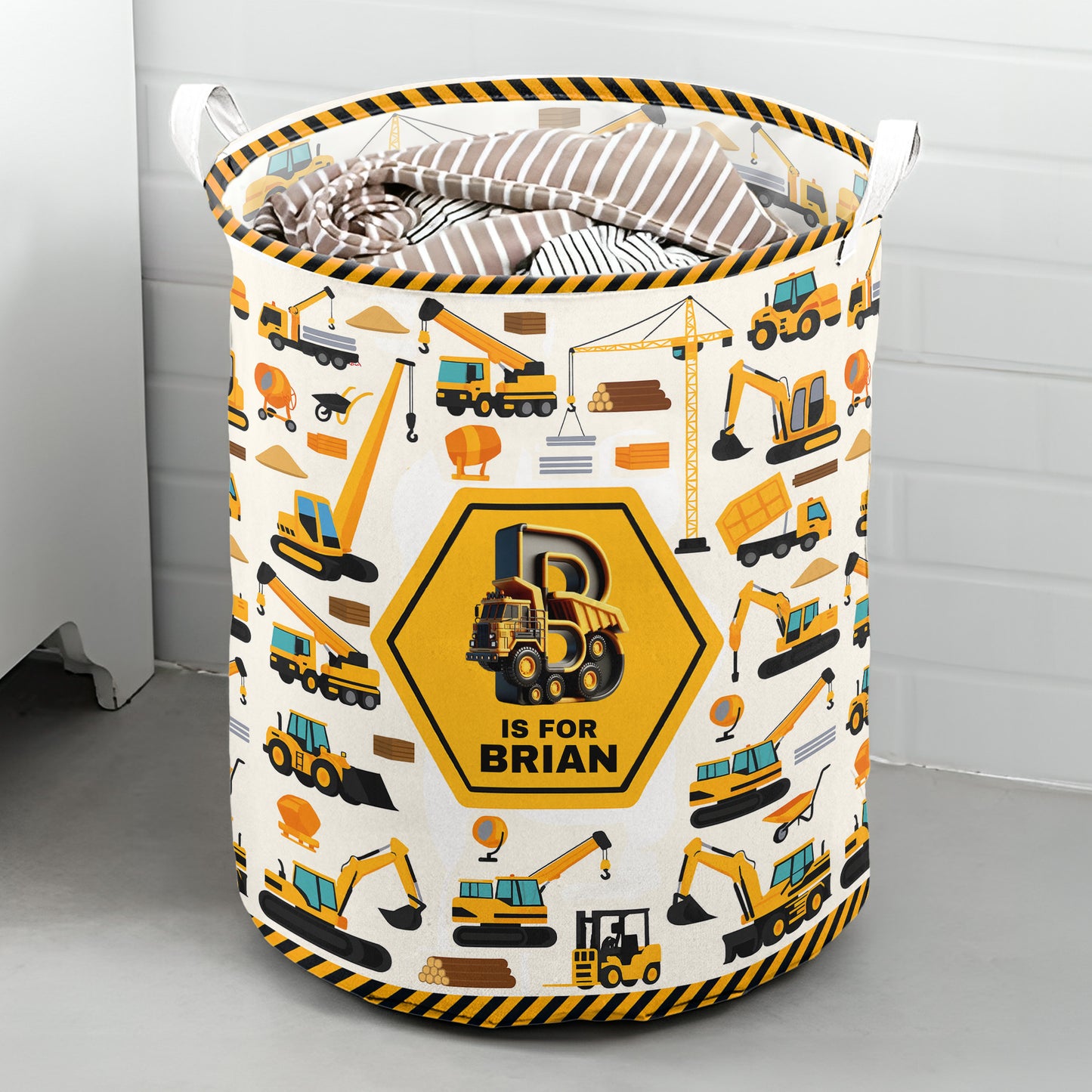 Construction Vehicles Truck, Unicorn Letter - Personalized Storage Basket