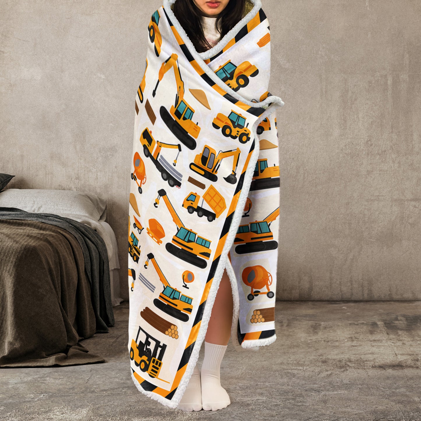 Construction Vehicles Letter Truck - Personalized Wearable Blanket Hoodie