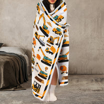 Construction Vehicles Letter Truck - Personalized Wearable Blanket Hoodie