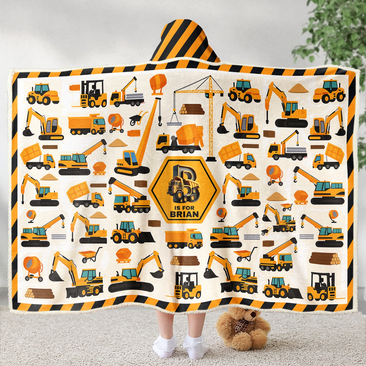 Construction Vehicles Letter Truck - Personalized Wearable Blanket Hoodie