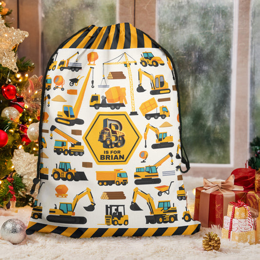 Construction Vehicles Truck, Unicorn Letter - Personalized Christmas Sack