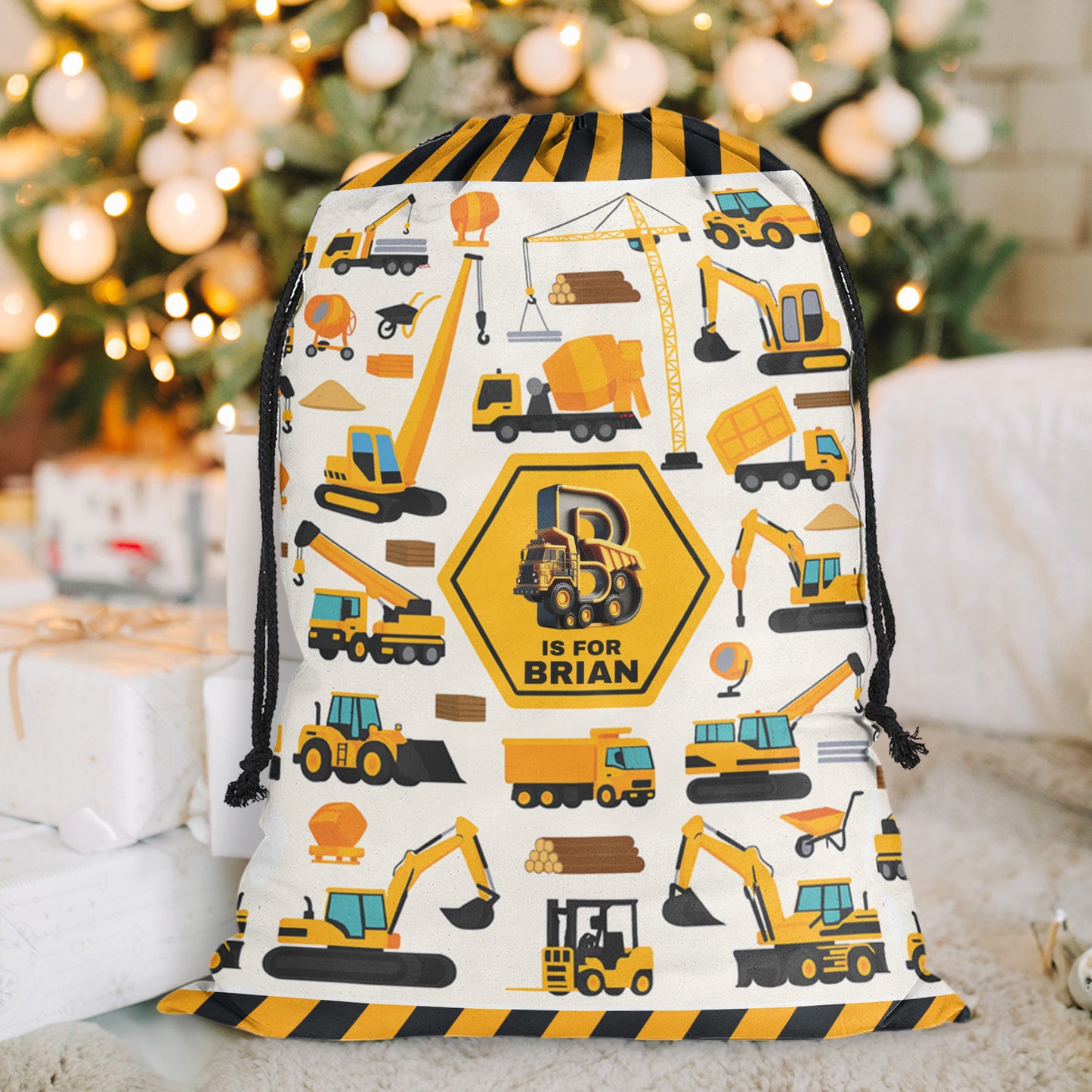 Construction Vehicles Truck, Unicorn Letter - Personalized Christmas Sack