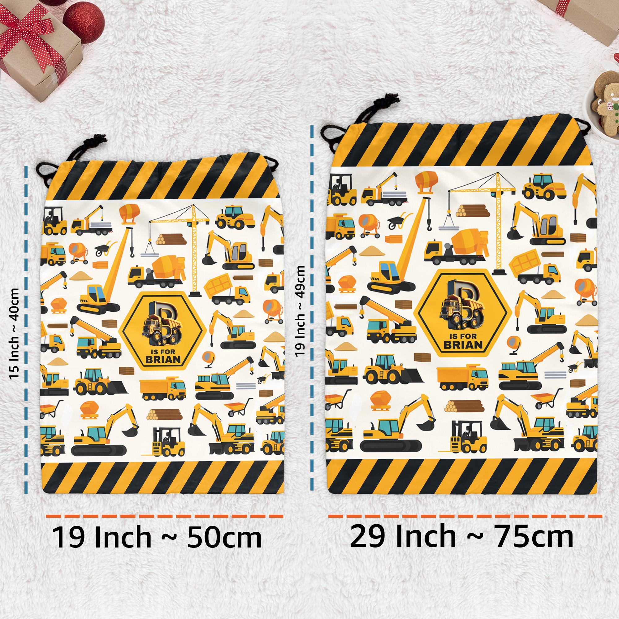 Construction Vehicles Truck, Unicorn Letter - Personalized Christmas Sack