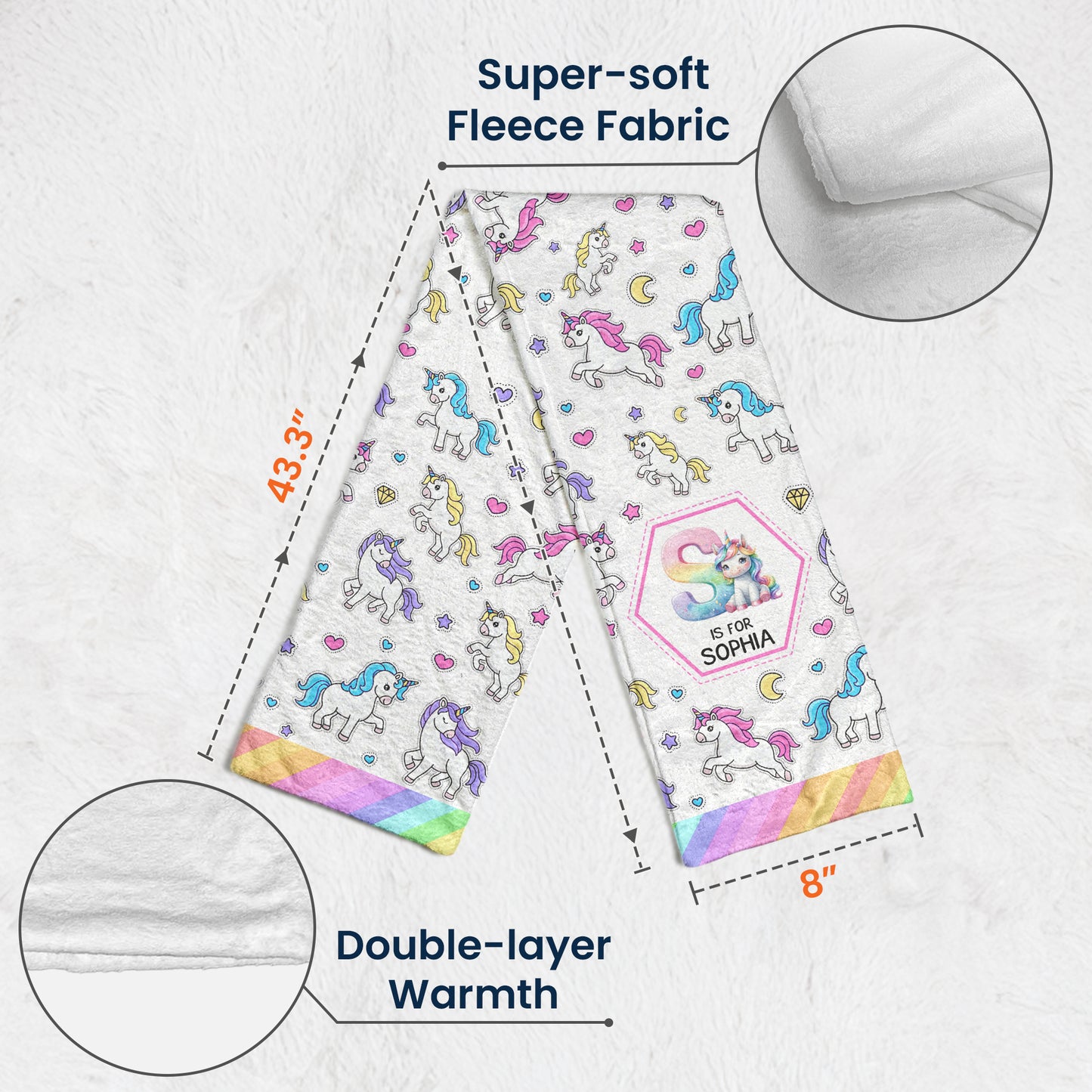 Construction Vehicles Truck, Unicorn Letter For Kid - Personalized Kid's Fleece Scarf