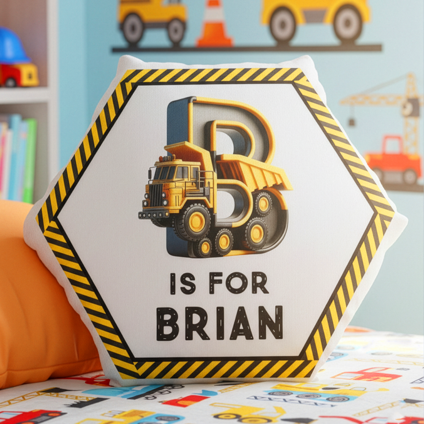 Construction Vehicles Truck, Unicorn Letter - Personalized Custom Shaped Pillow