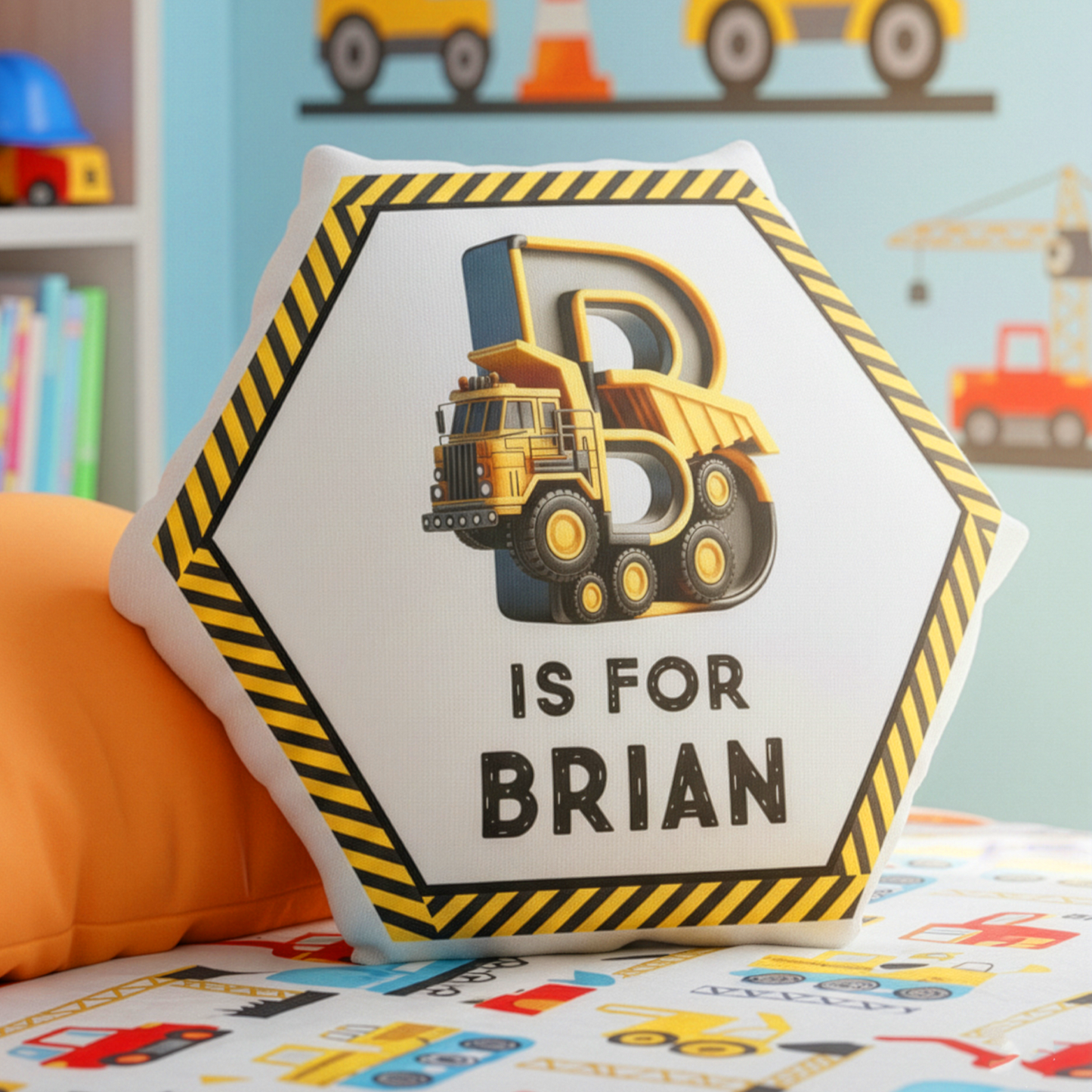Construction Vehicles Truck, Unicorn Letter - Personalized Custom Shaped Pillow