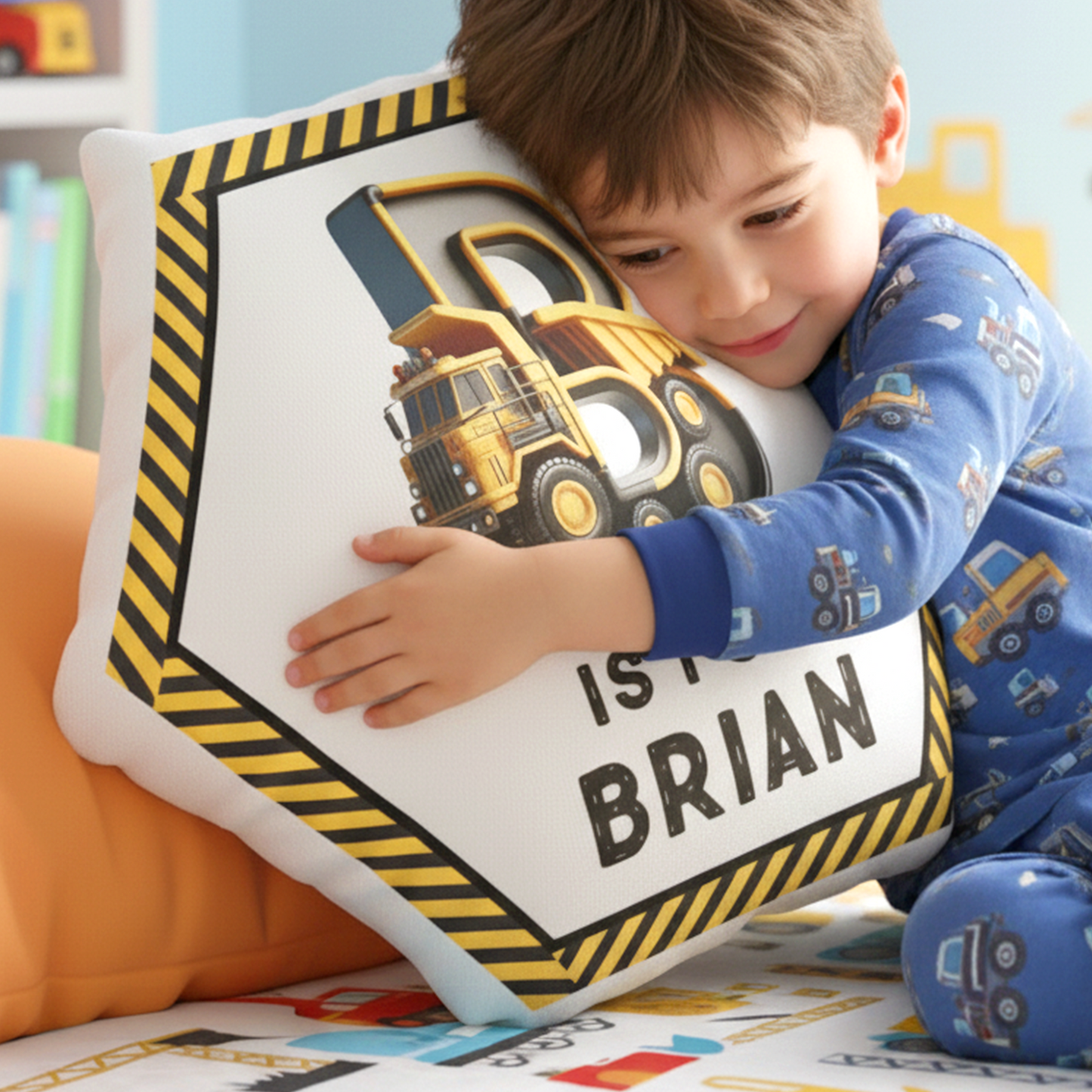 Construction Vehicles Truck, Unicorn Letter - Personalized Custom Shaped Pillow